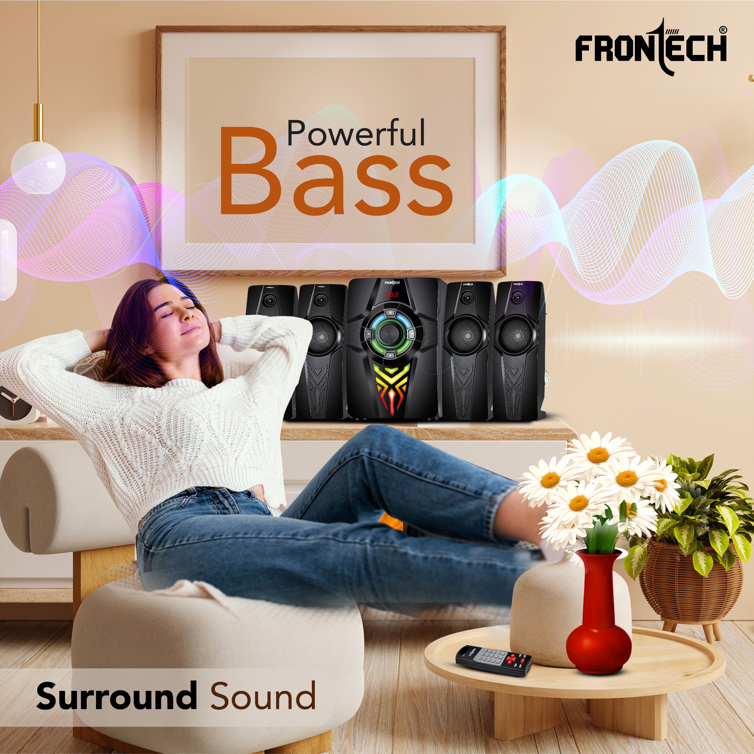 Frontech SW-0154 | Premium 2.1 Multimedia Speaker – Crystal Clear Sound, Wireless Freedom & Built-In Amplifier