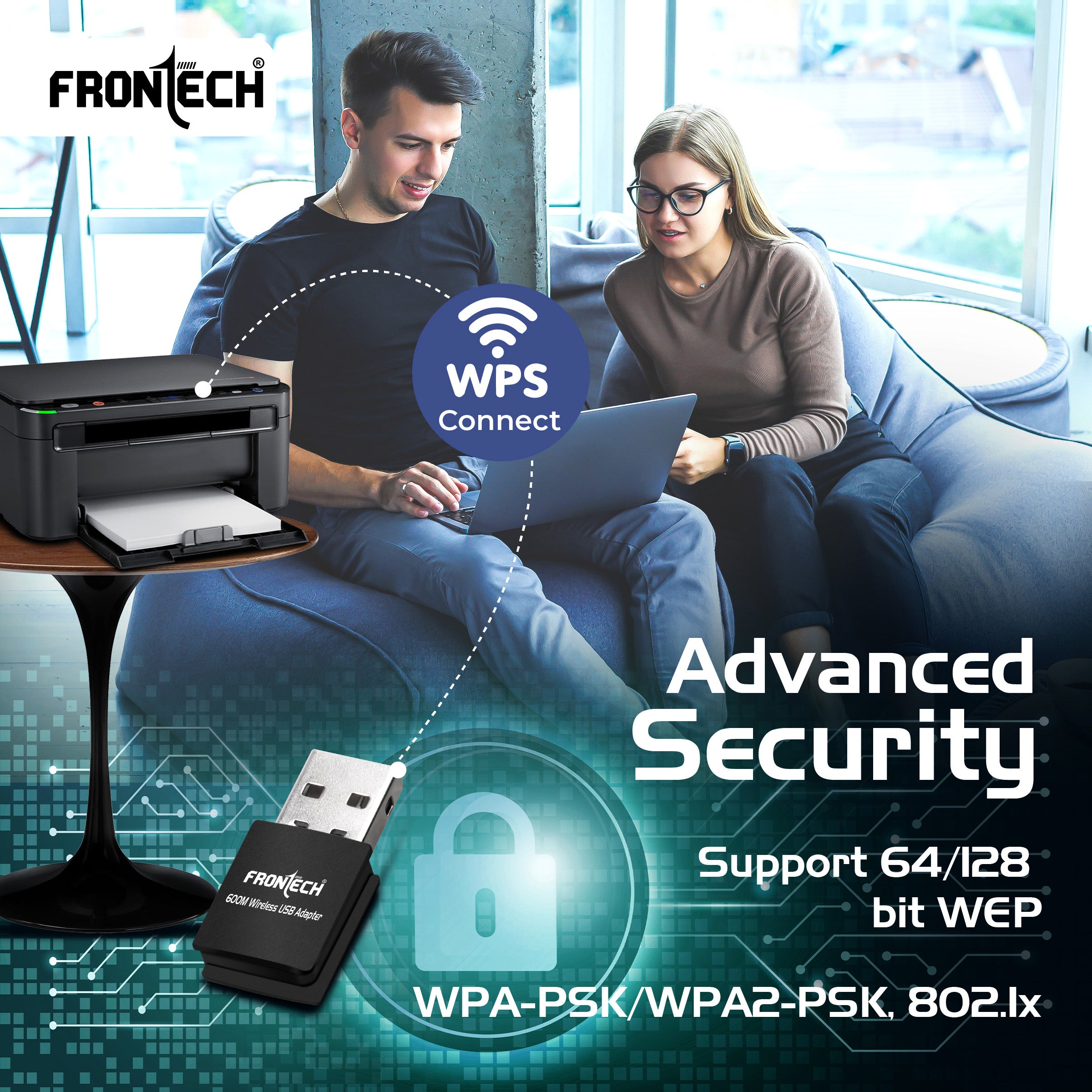 FRONTECH 600 Mbps USB Wi-Fi + Bluetooth Adapter | PC, Laptop | Dual Band (2.4GHz) | BT 4.2/2.1 | USB 2.0 | Wireless Network Card (Gaming, Work, Travel, Home) | Compatible with Windows 7/8/10/11/XP | WEP,WPA-PSK,WPA2-PSK Security | 10-20M Range (FT-0844)
