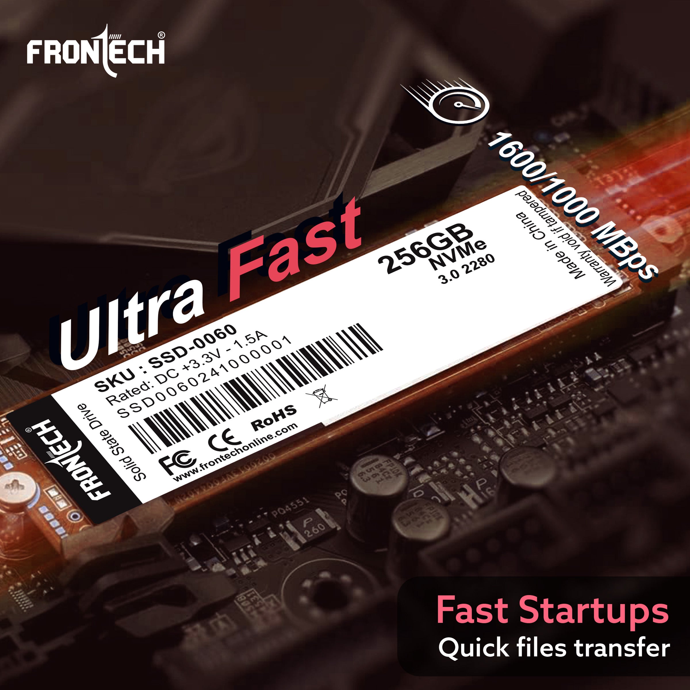 Frontech 256GB NVMe M.2 2280 SSD – PCIe Gen3 ×4, Up to 1600 MB/s Read & 1000 MB/s Write, Ultra-Compact High-Speed Solid State Drive for Gaming, Laptops & PCs
