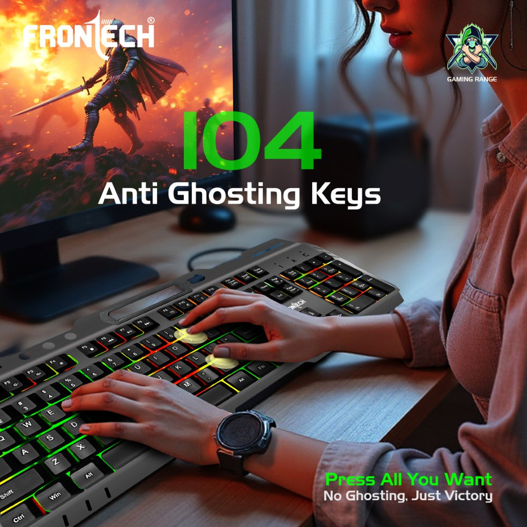 Wired Gaming Keyboard | 104 Keys | Rainbow Backlight | USB Plug & Play (KB-0049)