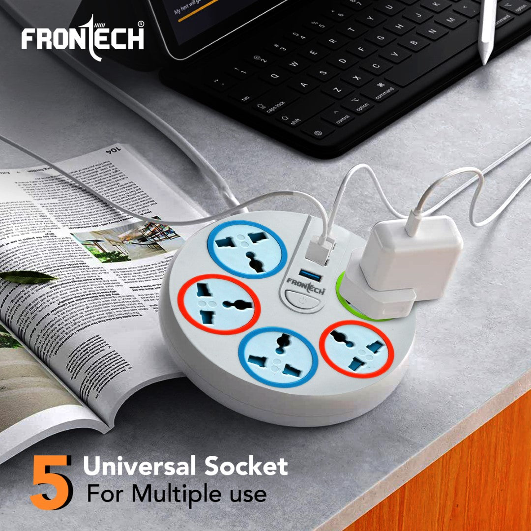 Power Connector with 3 USB Ports, 5 Universal Sockets Secure Power with 1.5M Cable (3545)