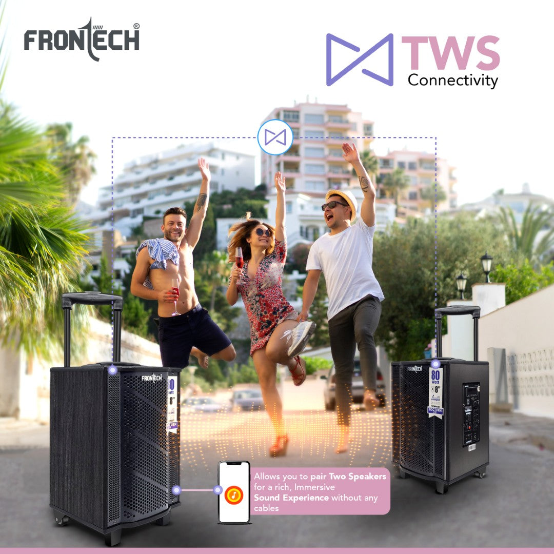 Nocturn Lite 80W Trolley Speaker | Wireless Mics, USB/BT/FM, Guitar & MIC Input, Rechargeable (SW-0221)