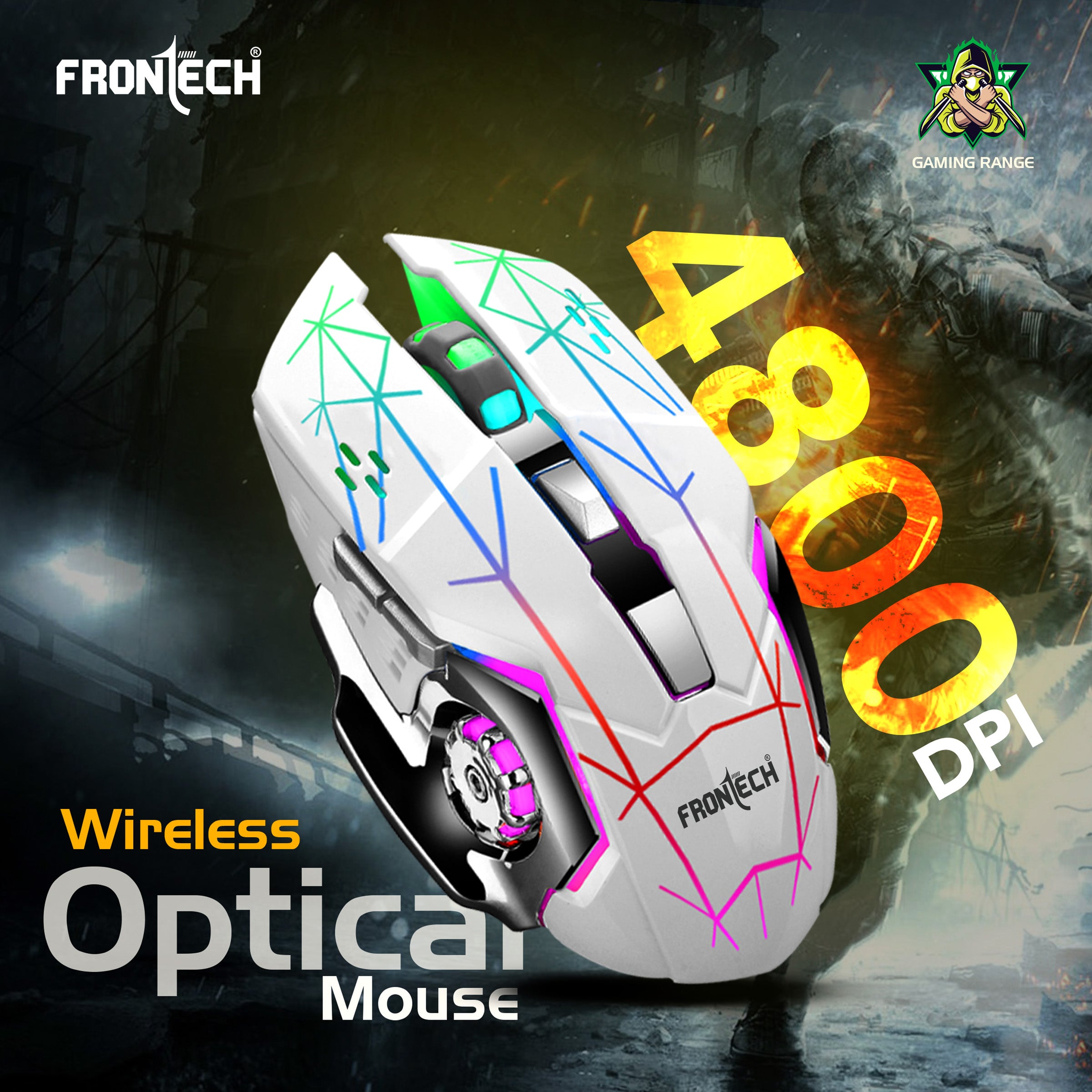 FRONTECH Wireless Gaming Keyboard & Mouse Combo | Rainbow Backlit | 2.4GHz | 4800 DPI | Rechargeable | Type-C | 104 keys | Windows/Mac/Android/iOS Compatible (KB-0025W)