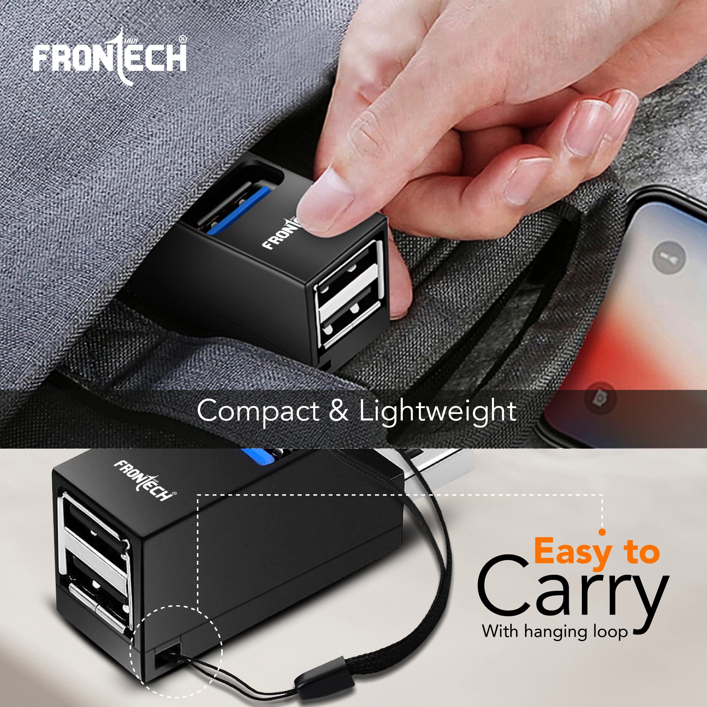 Frontech USB Hub: High-Speed USB 3.0 & 2.0 | Expand Your Ports | Blazing Fast Data Transfer & Compact Design