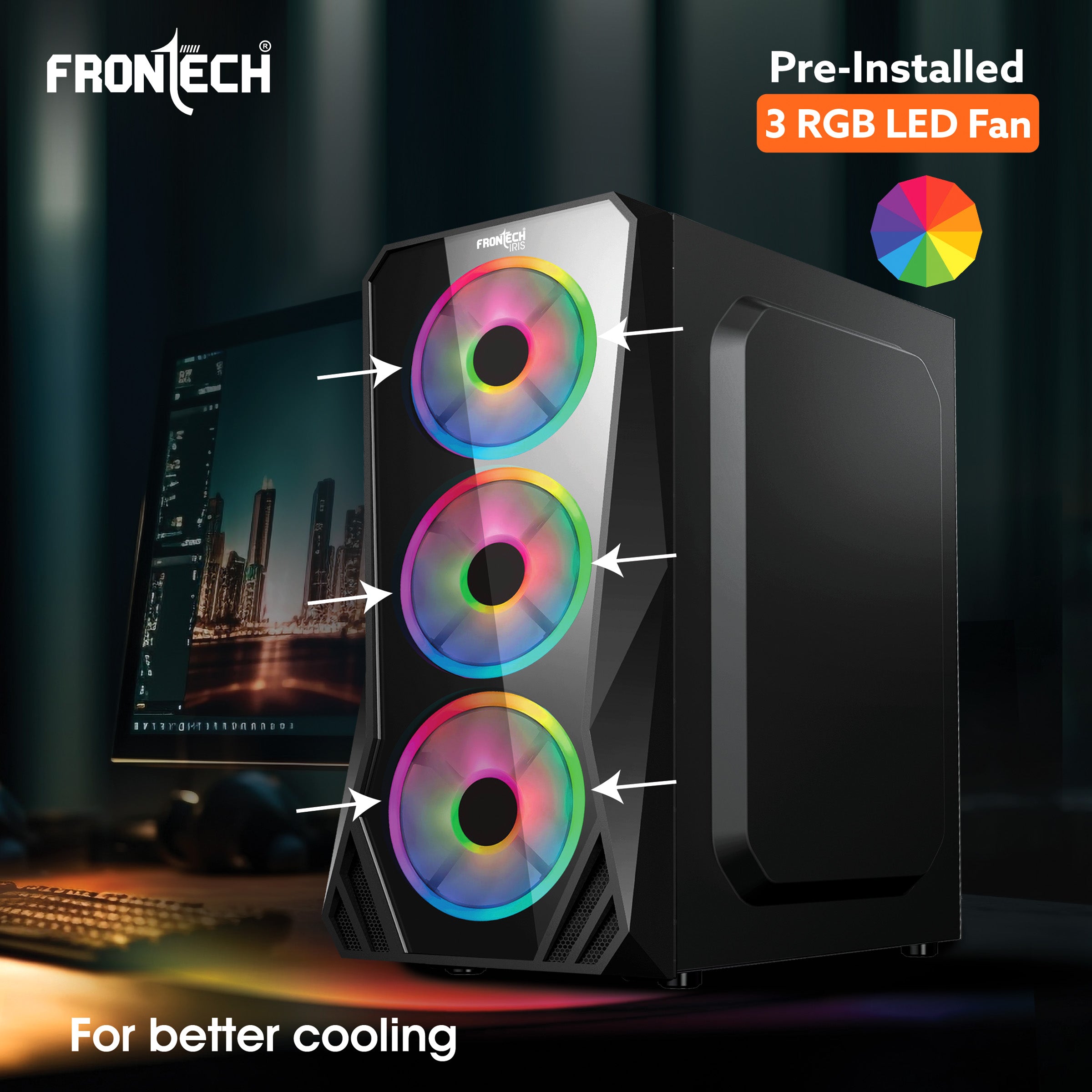 Iris Gaming ATX Cabinet | Glass Side Panel, 3x 120mm RGB Fans, 2x USB 1.0 & USB 3.0 Ports (FT-4356)