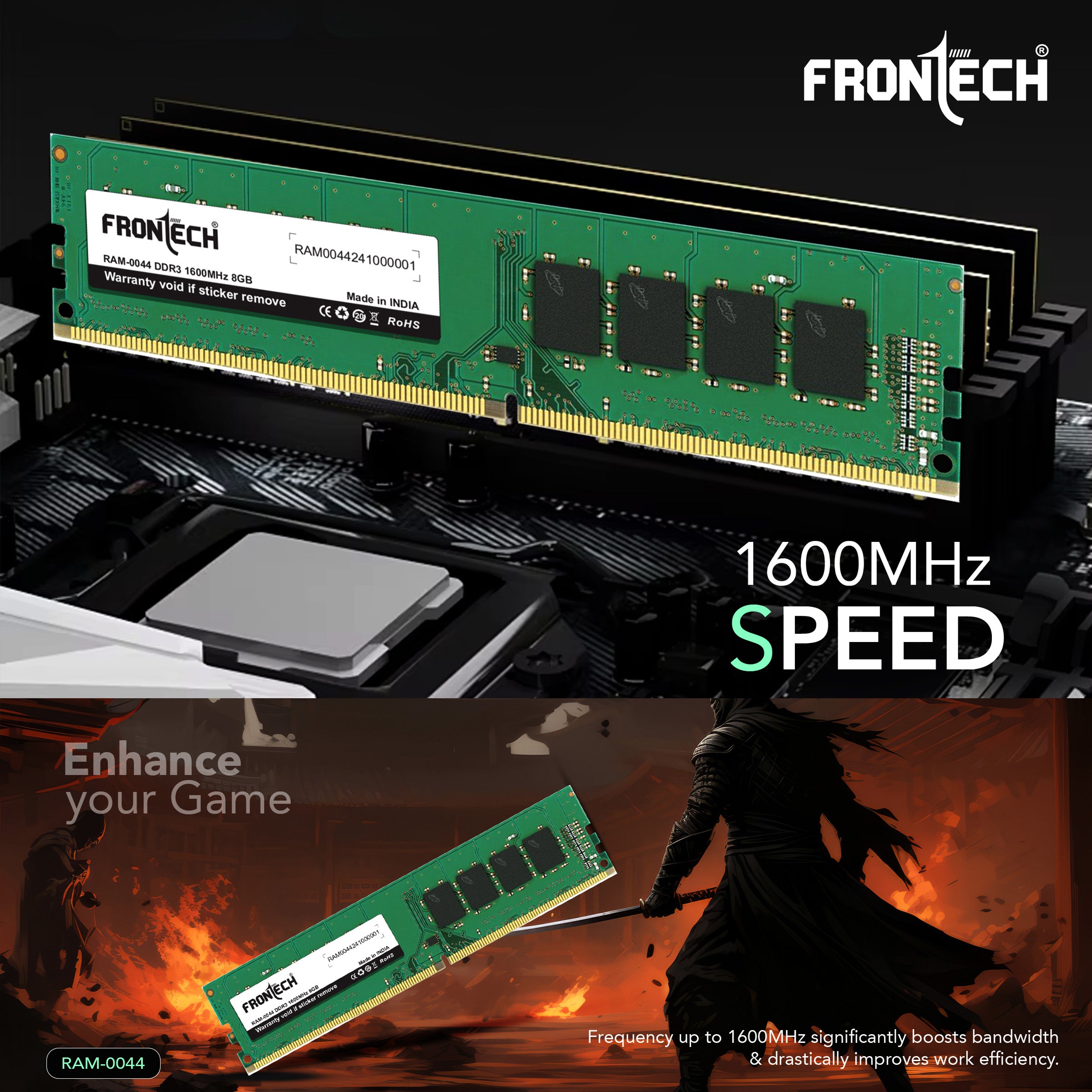 Frontech RAM-0044 DDR3 1600MHz 8GB | Premium Performance, Proudly Made in India | Warranty Assured