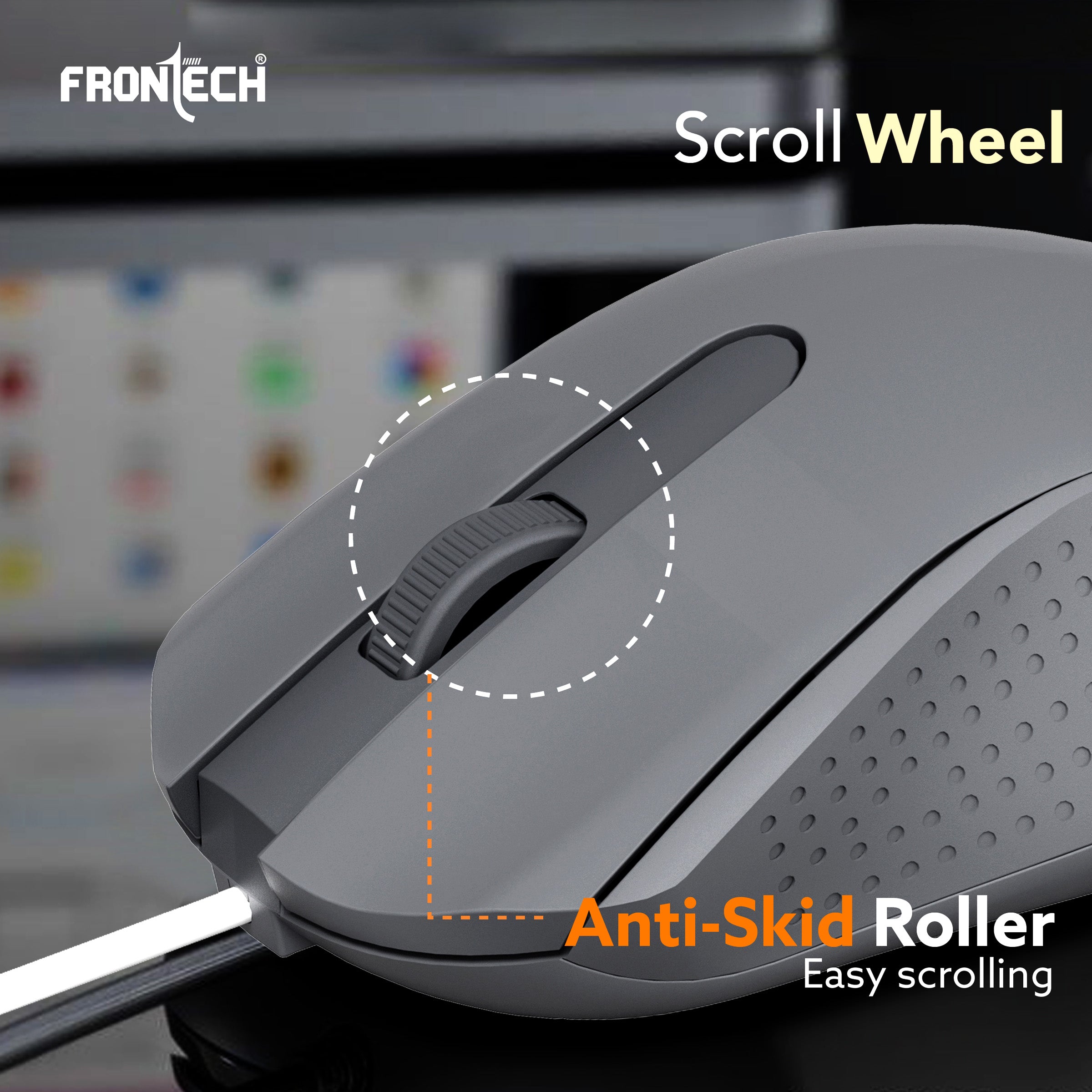 Frontech Wired USB Mouse | 3 Handy Buttons | Scroll Wheel 1200 DPI | MS-0103 Wired Optical Mouse (USB 2.0, Grey)