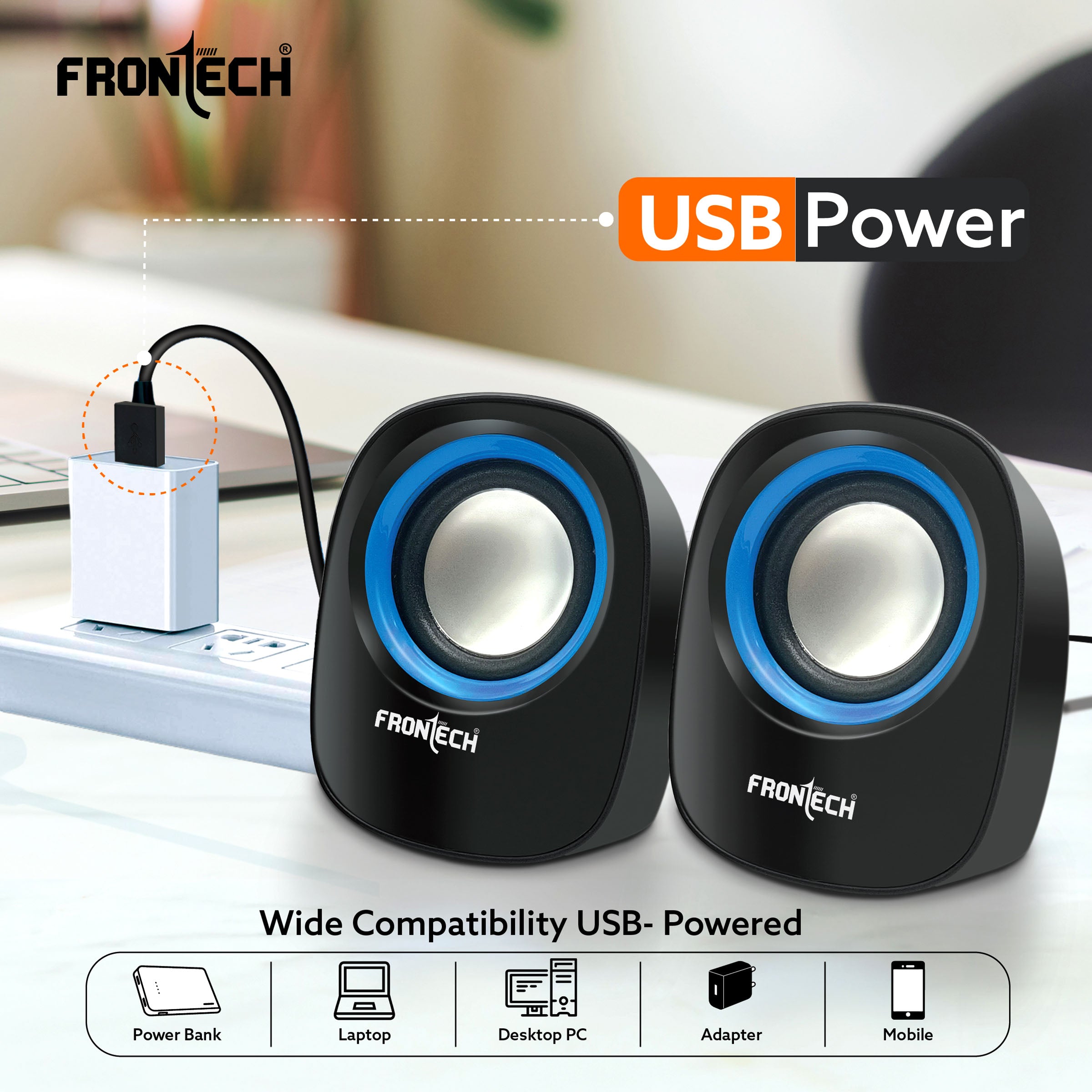 2.0 USB Speakers | 8W Output | AUX Input | Foam Edge (SPK-0003)