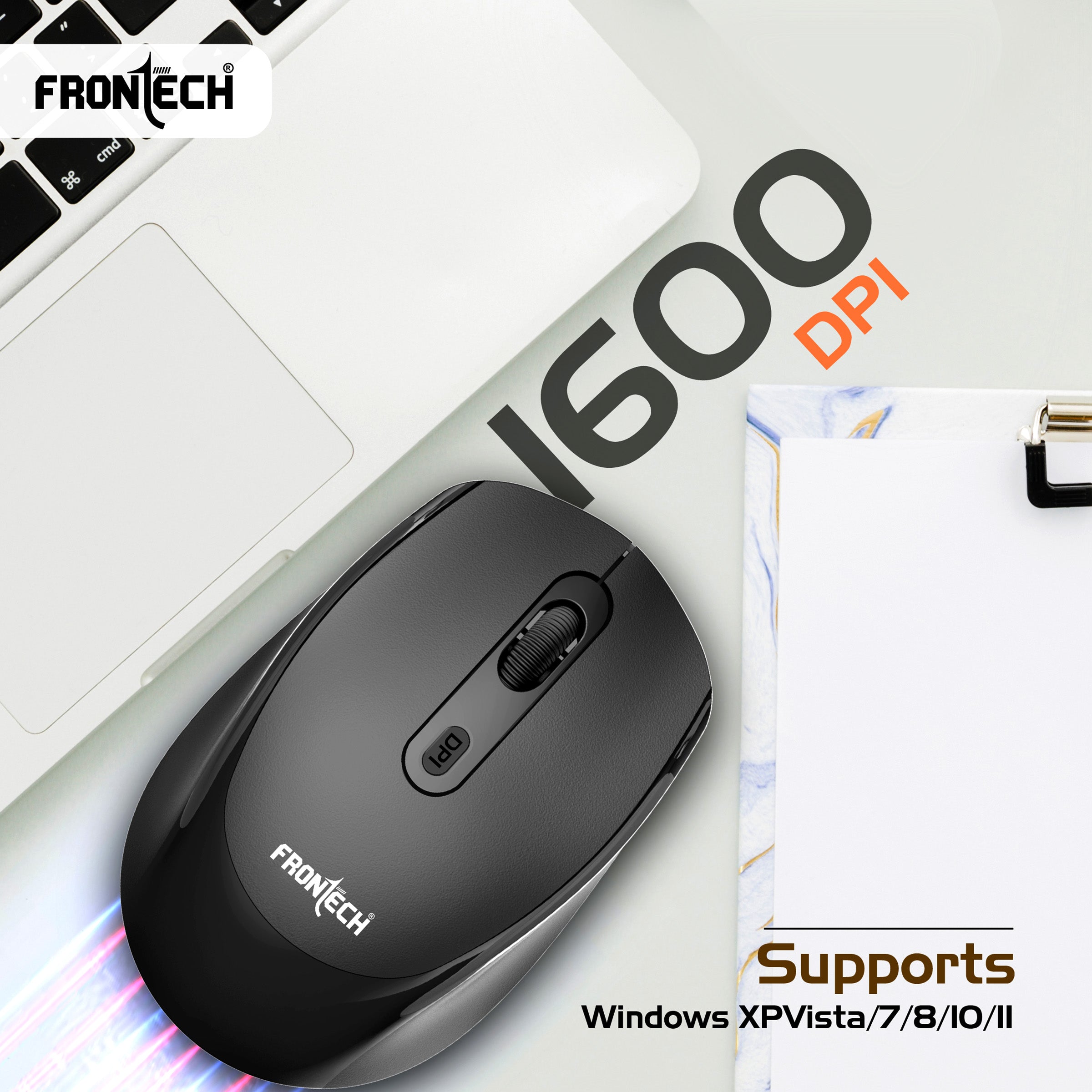 Frontech MS-0074 2.4GHz Wireless Optical Mouse | 1600 DPI | Ergonomic Design | USB Nano Receiver | Anti-Skid Roller | Compatible with Windows XP/Vista/7/8/10/11