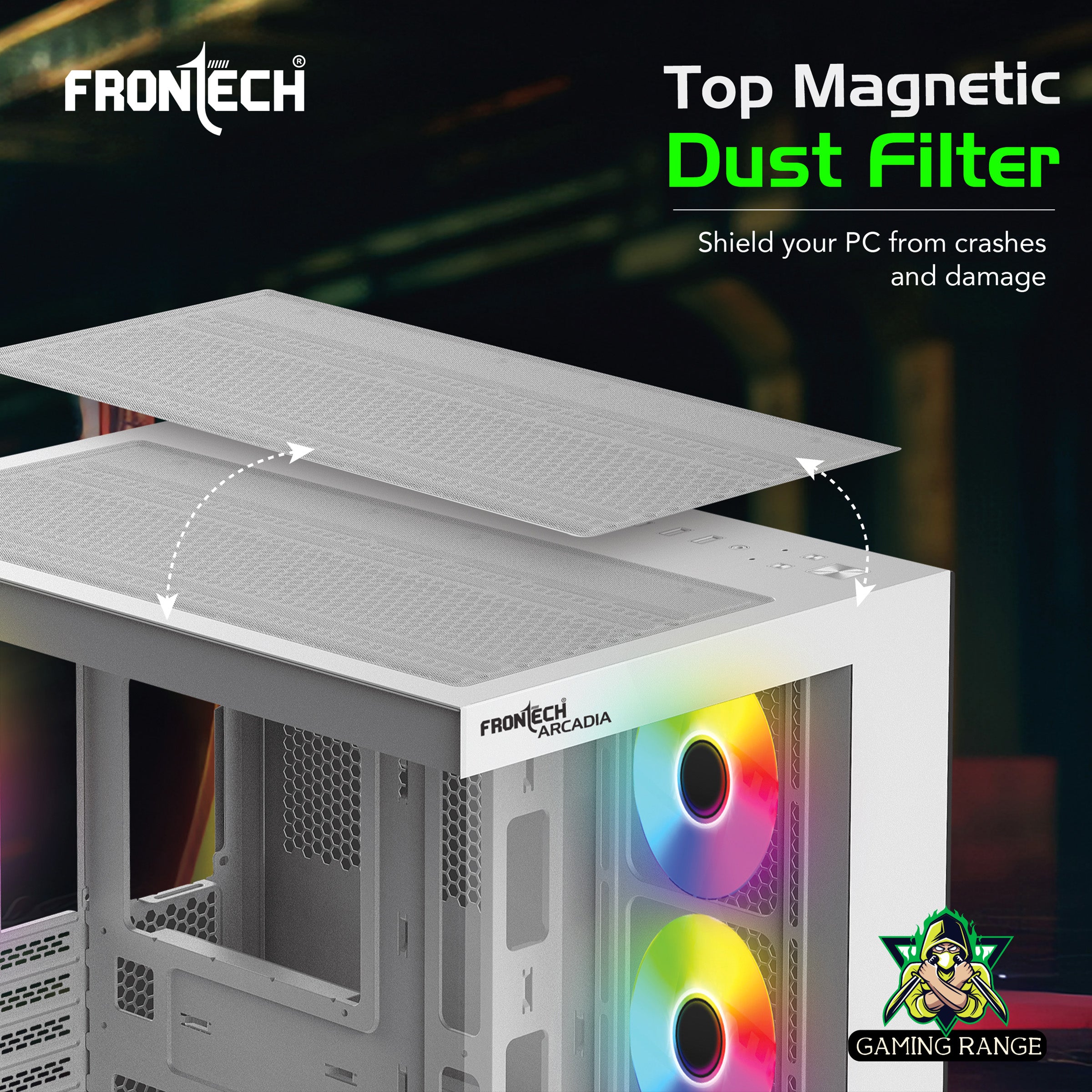 Frontech ARCADIA FT-4381 White Gaming Computer Case with ARGB & Tempered Glass