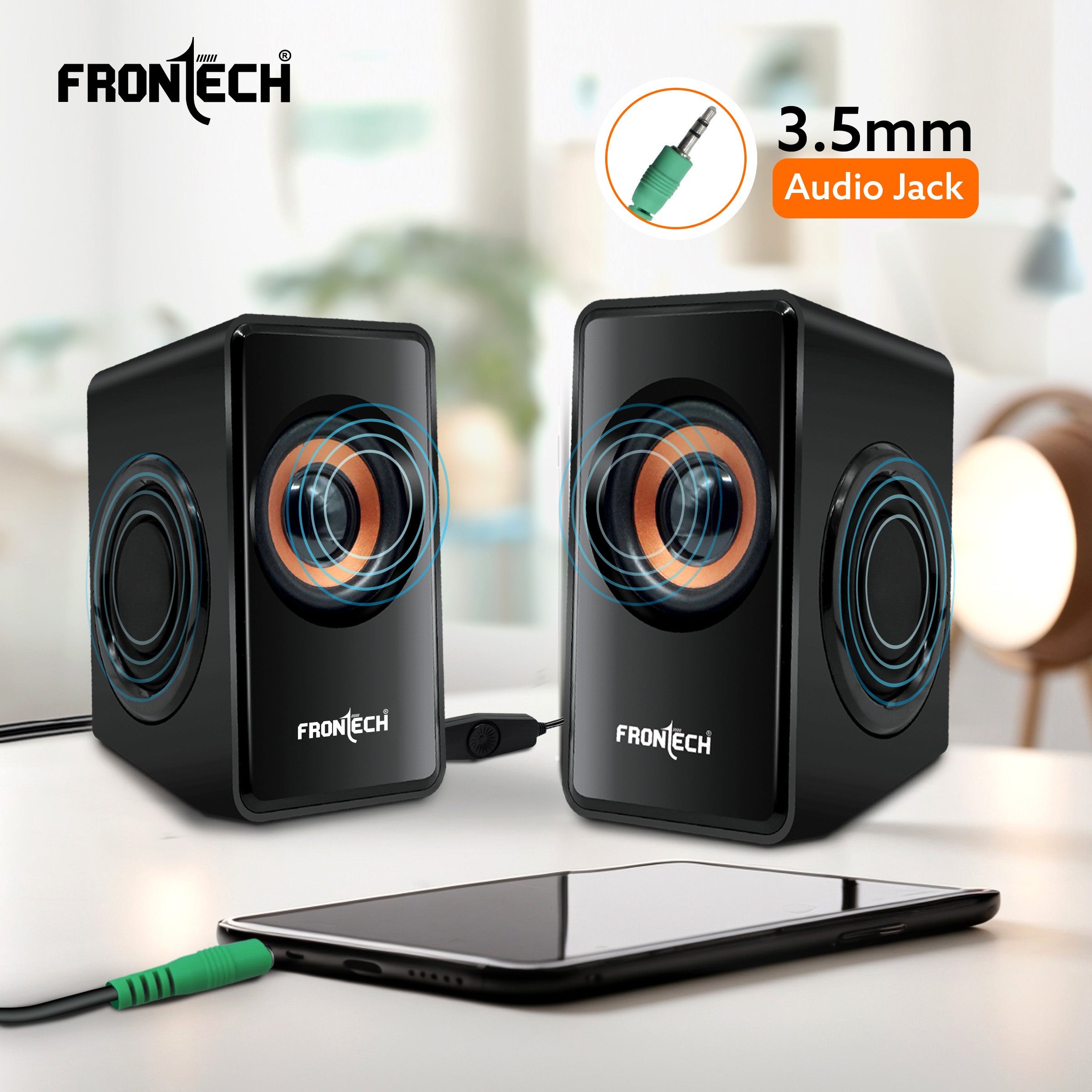2.0 USB PC Speakers | 2x2.5W Drivers (5cm) | 3.5mm Jack | For Laptop, PC, TV & Mobile (SPK-0001)