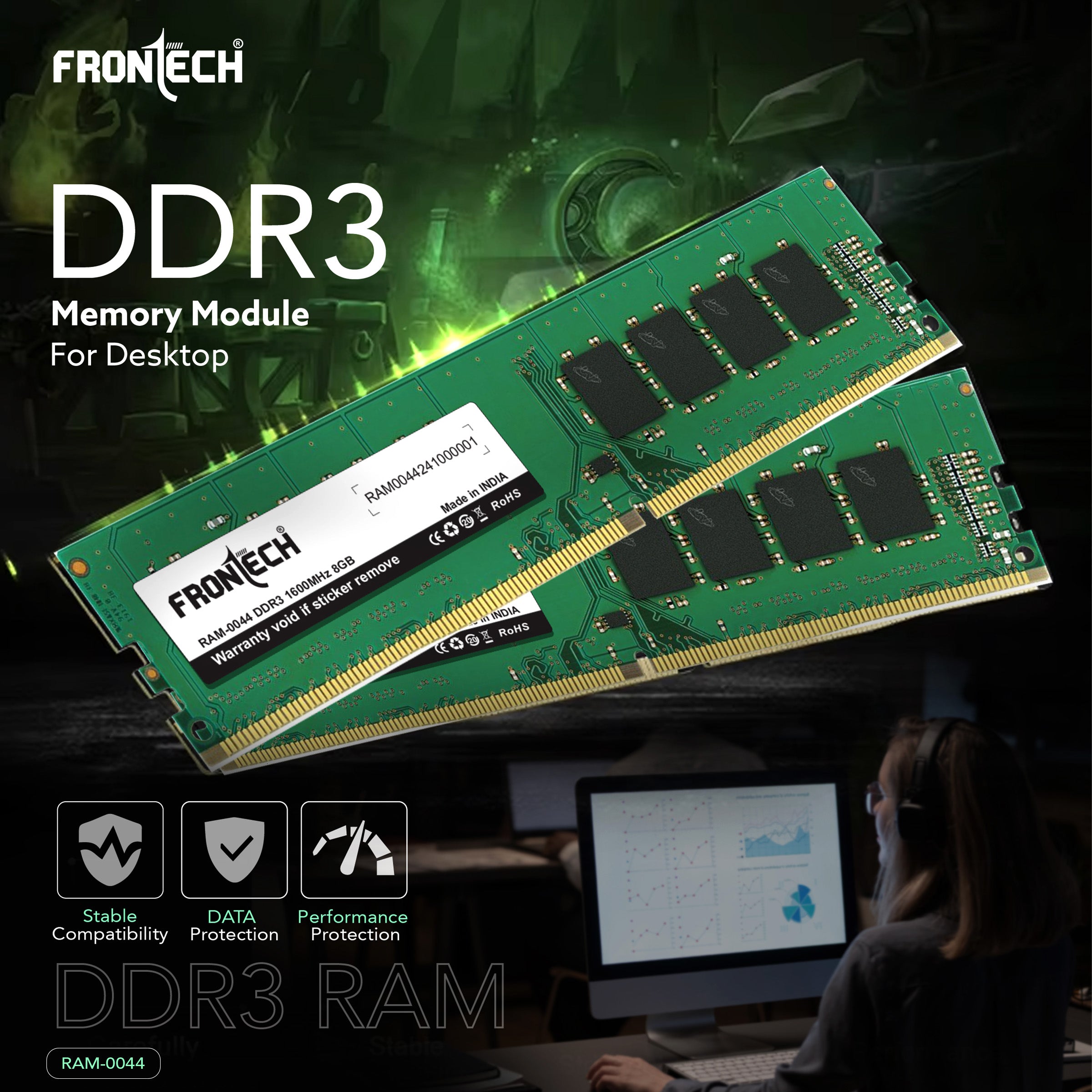 Frontech RAM-0044 DDR3 1600MHz 8GB | Premium Performance, Proudly Made in India | Warranty Assured