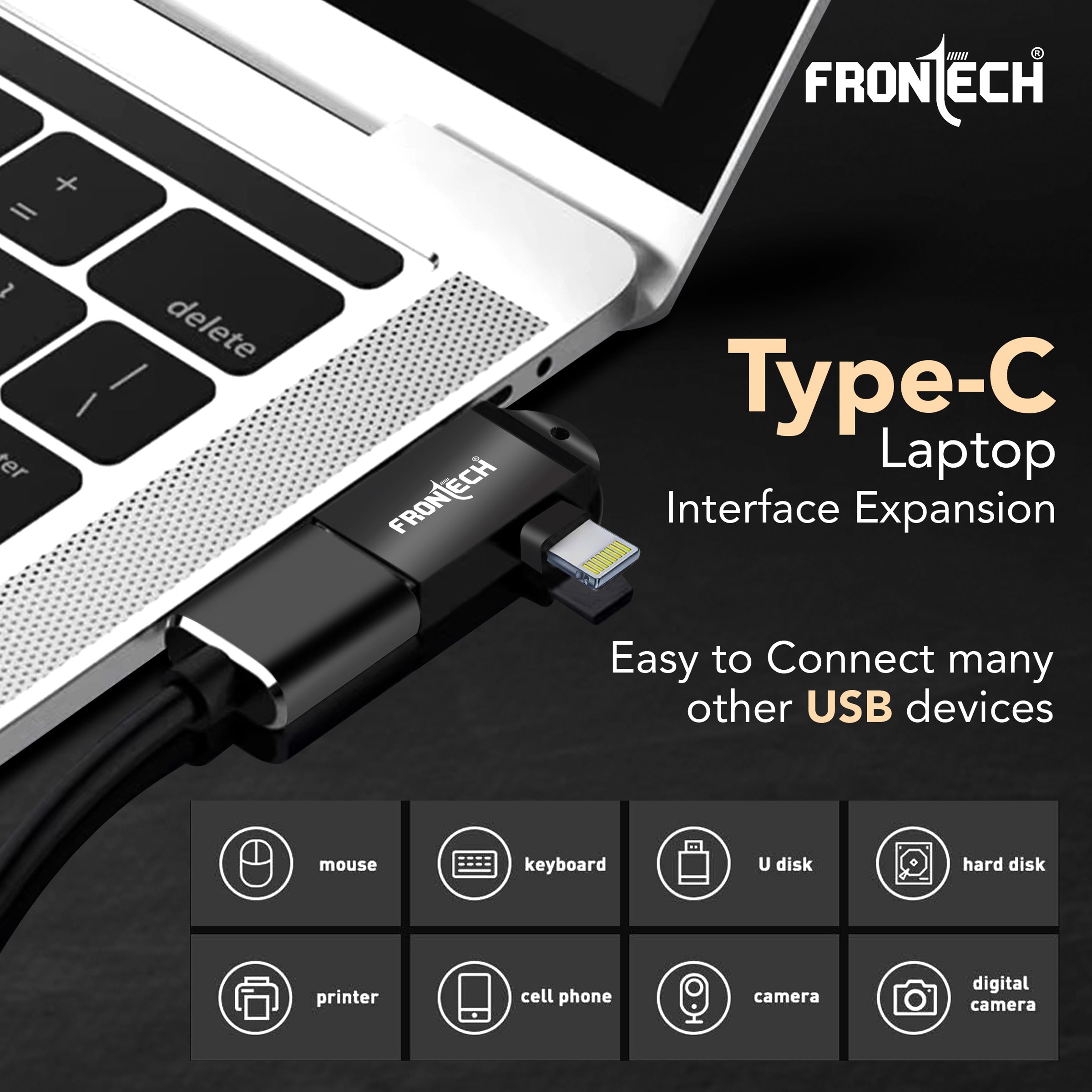 Frontech Dual Interface OTG Converter – USB to Type-C & 8-Pin Converter for Android & iOS (NC-0046).