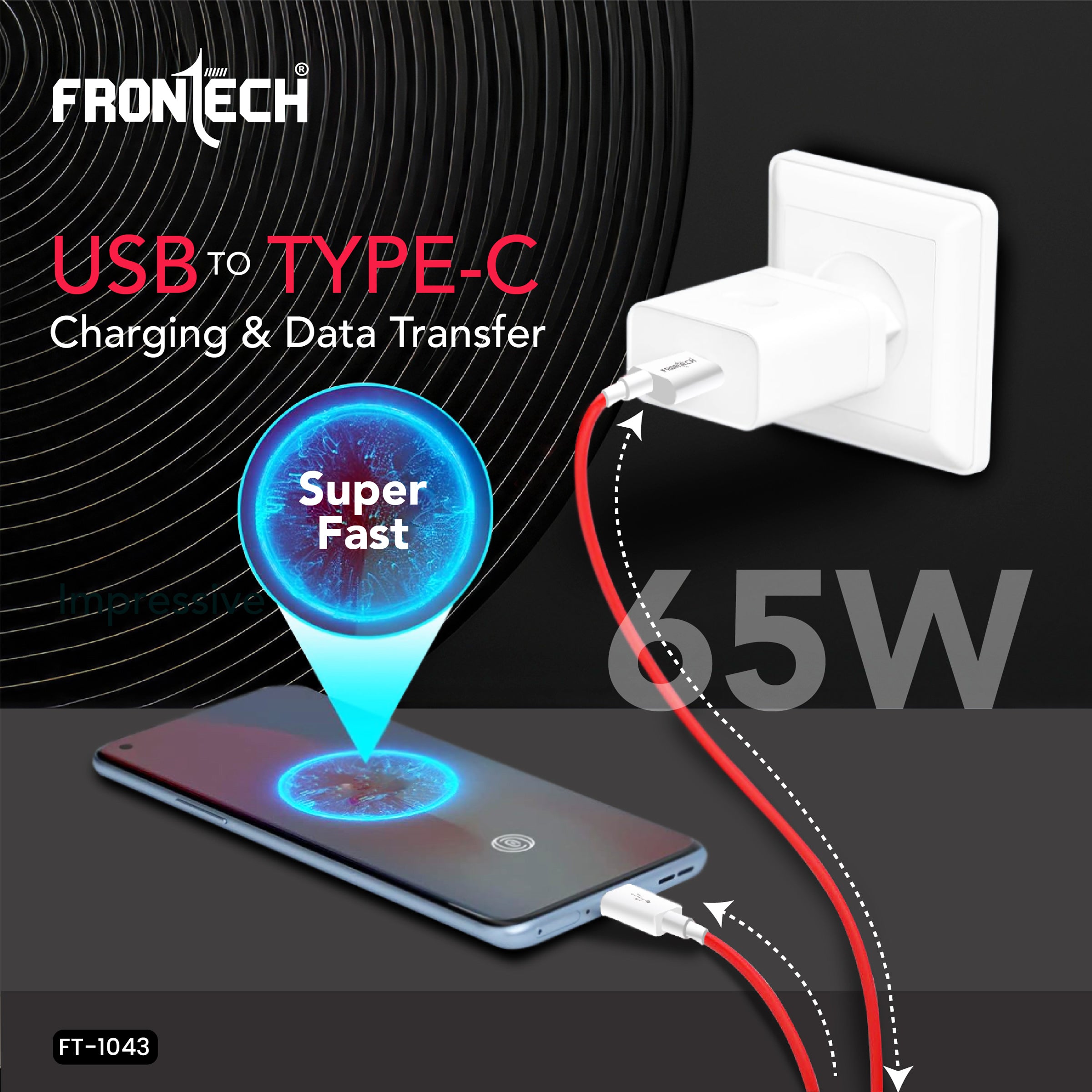 Frontech 65W USB to Type-C Super Fast Charging & Data Cable | 1 Meter | Bend Resistant | High-Speed Sync | Compatible with All Type-C Devices (FT-1043)