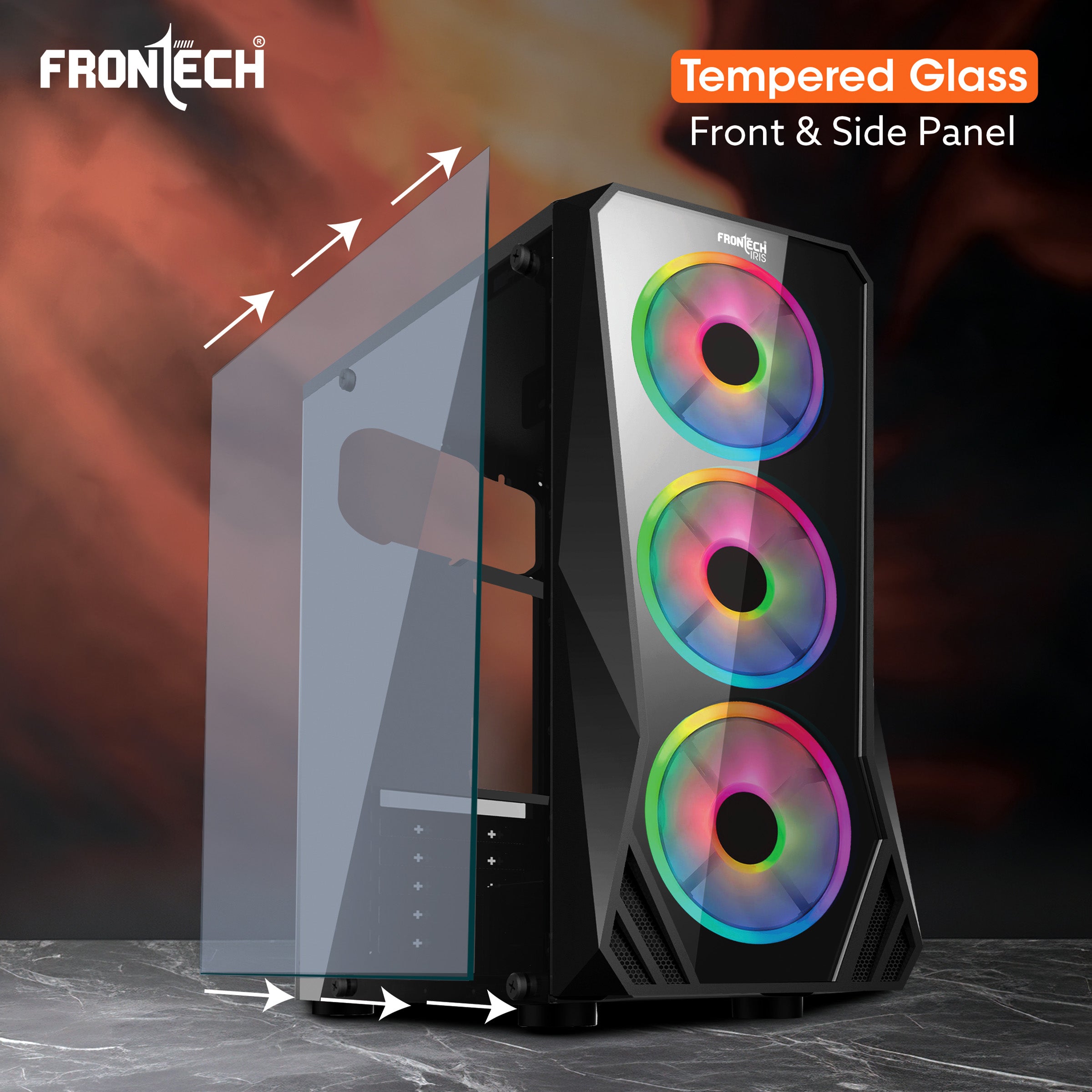 Iris Gaming ATX Cabinet | Glass Side Panel, 3x 120mm RGB Fans, 2x USB 1.0 & USB 3.0 Ports (FT-4356)