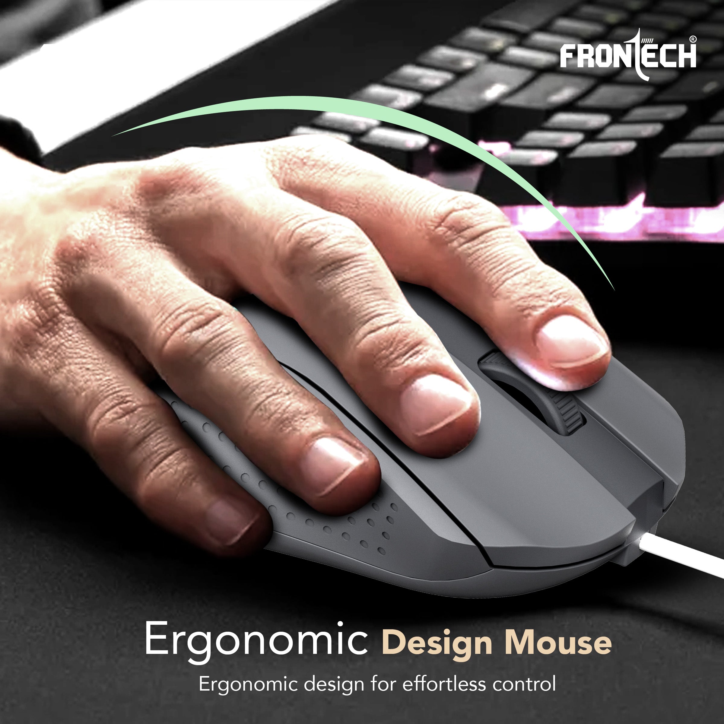 Frontech Wired USB Mouse | 3 Handy Buttons | Scroll Wheel 1200 DPI | MS-0103 Wired Optical Mouse (USB 2.0, Grey)