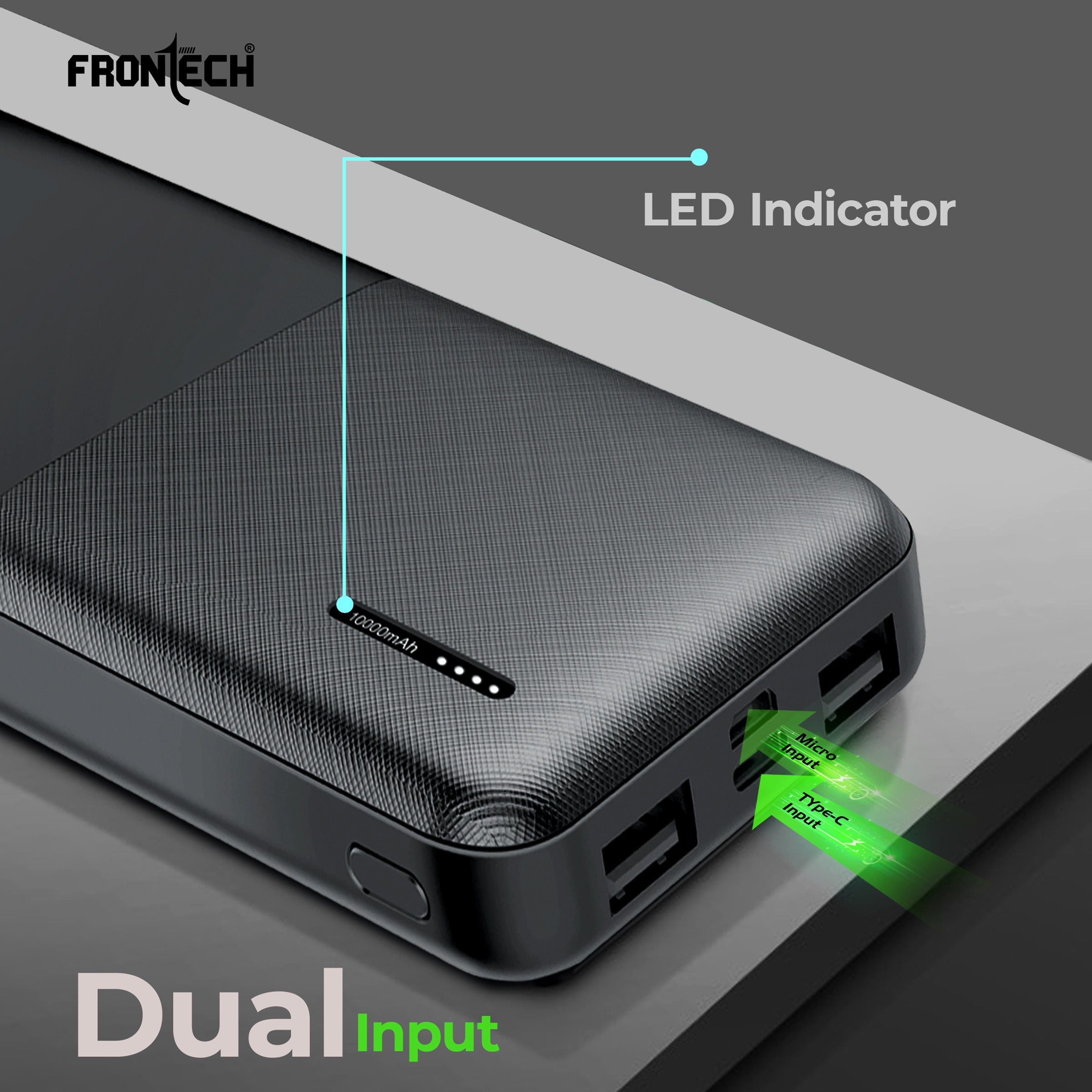 10000 mAh Li-ion Power Bank with LED Indicator, Dual USB (PB-0007)