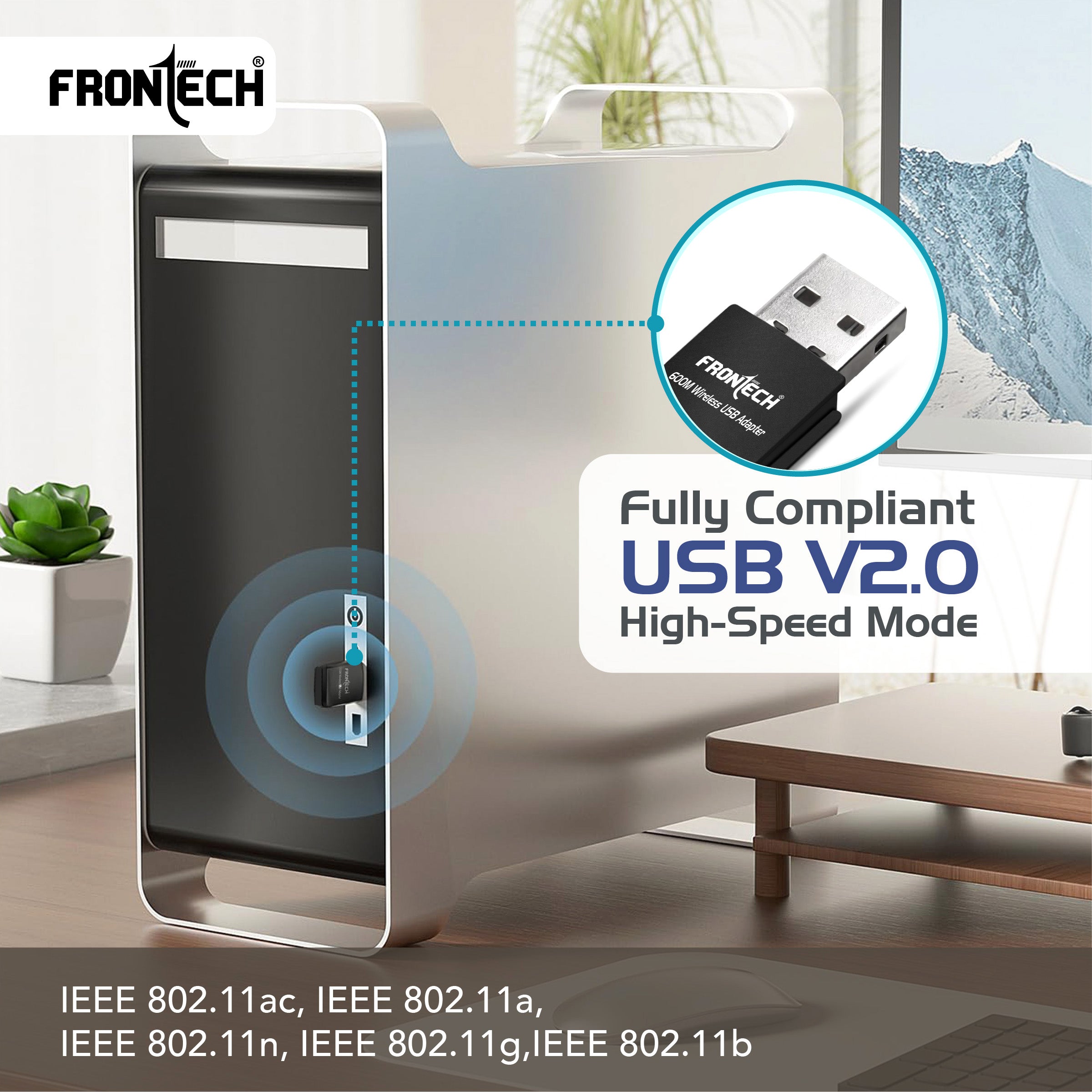 FRONTECH 600 Mbps USB Wi-Fi + Bluetooth Adapter | PC, Laptop | Dual Band (2.4GHz) | BT 4.2/2.1 | USB 2.0 | Wireless Network Card (Gaming, Work, Travel, Home) | Compatible with Windows 7/8/10/11/XP | WEP,WPA-PSK,WPA2-PSK Security | 10-20M Range (FT-0844)