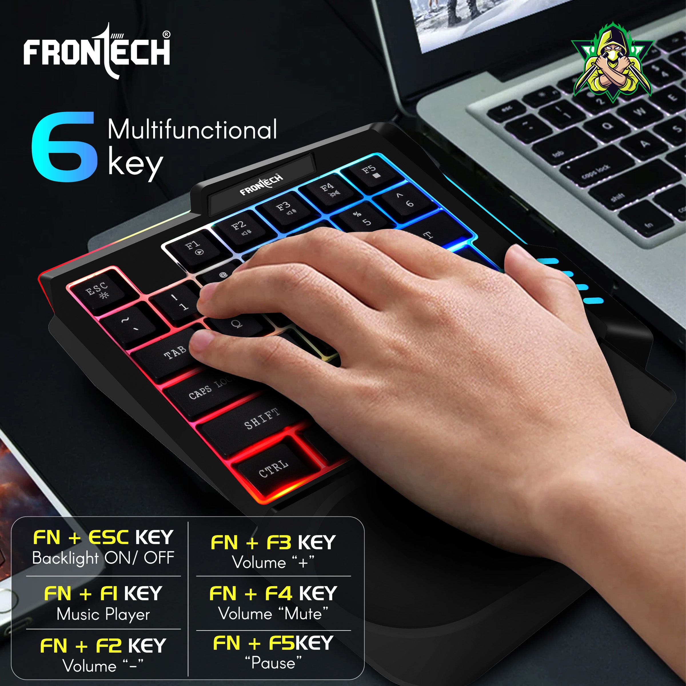 Frontech KB-0008P Wired USB Handheld Gaming Keyboard Compatible with Desktop, Tablet, Laptop  (KB-0008P)