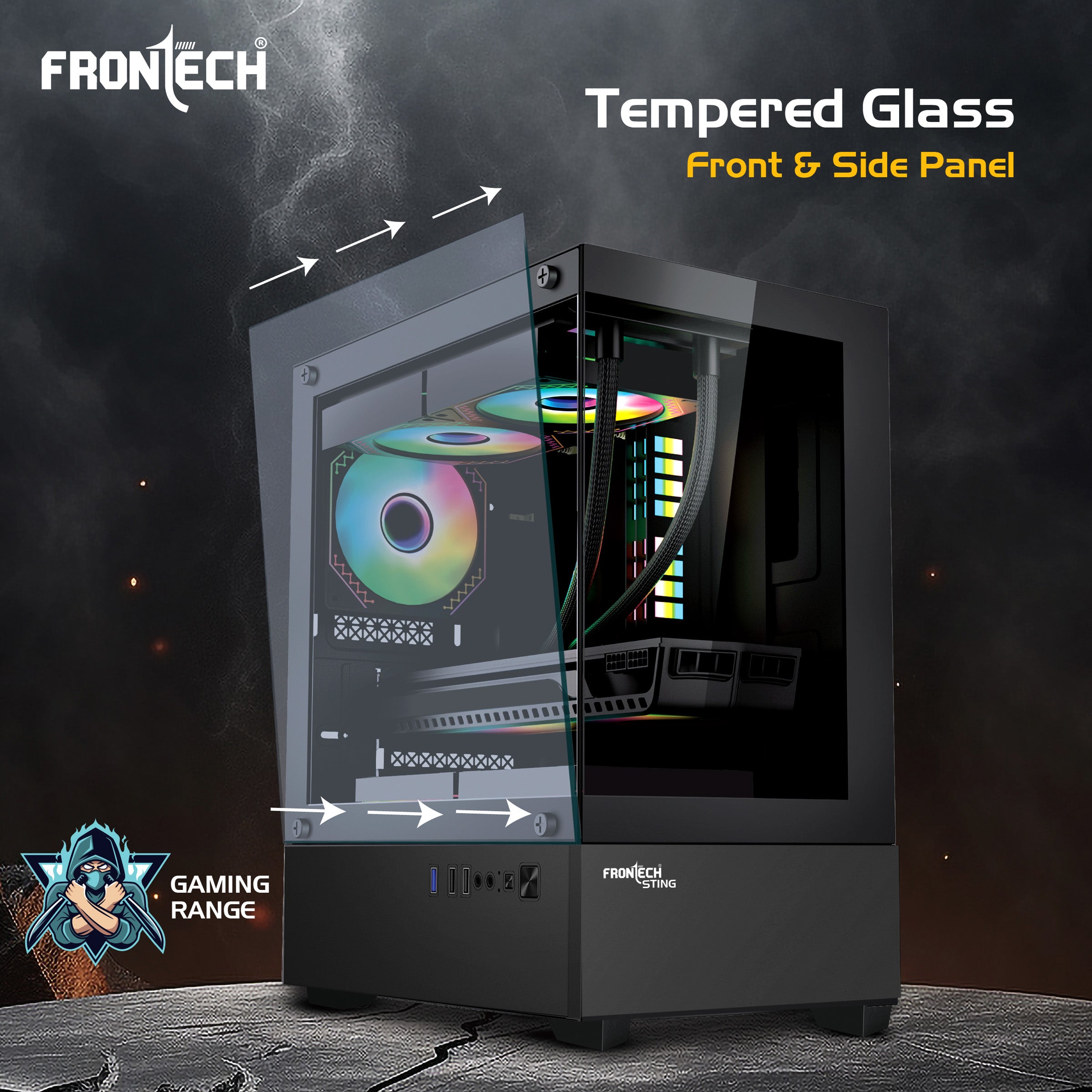 Frontech Snowy FT4348 – Premium RGB Gaming Cabinet with Tempered Glass | High Airflow | Compact & Stylish Design