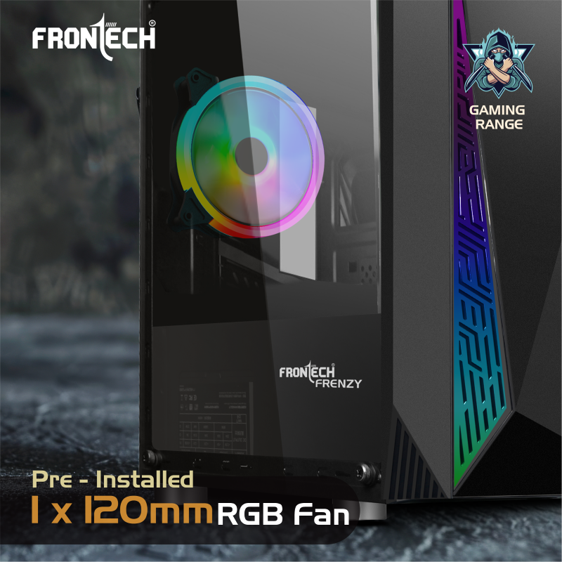 Frenzy Gaming ATX Cabinet | Tempered Glass Side Panel, 120mm RGB Fan, 2xUSB 1.1 & 1xUSB 3.0 Ports (FT-4287)