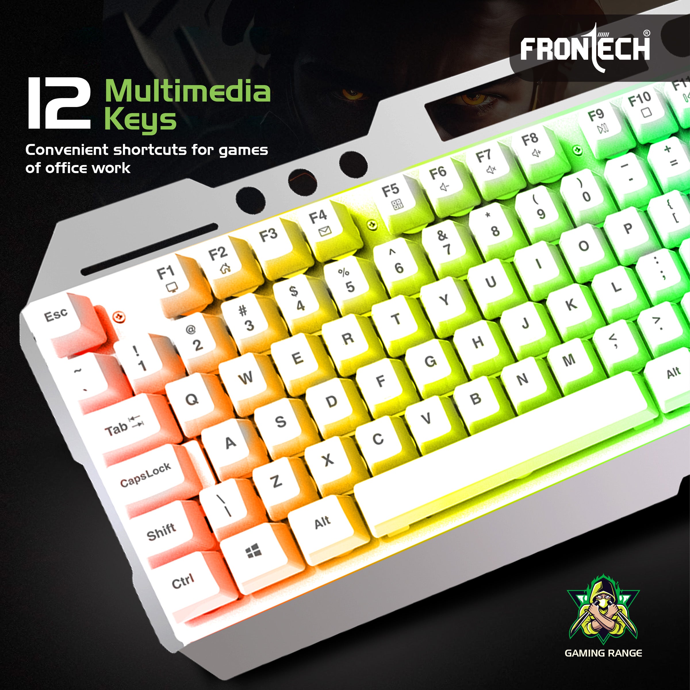 FRONTECH Wireless Gaming Keyboard & Mouse Combo | Rainbow Backlit | 2.4GHz | 4800 DPI | Rechargeable | Type-C | 104 keys | Windows/Mac/Android/iOS Compatible (KB-0025W)