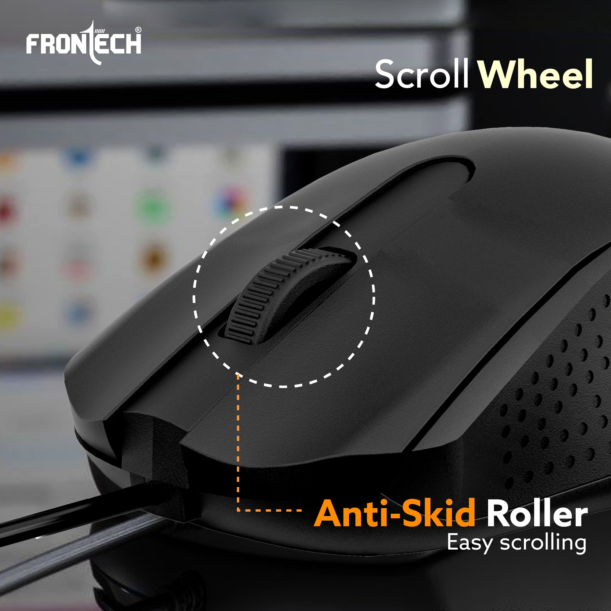 Frontech Wired USB Mouse | 3 Handy Buttons | Scroll Wheel 1200 DPI | MS-0102 Wired Optical Mouse (USB 2.0, Black)