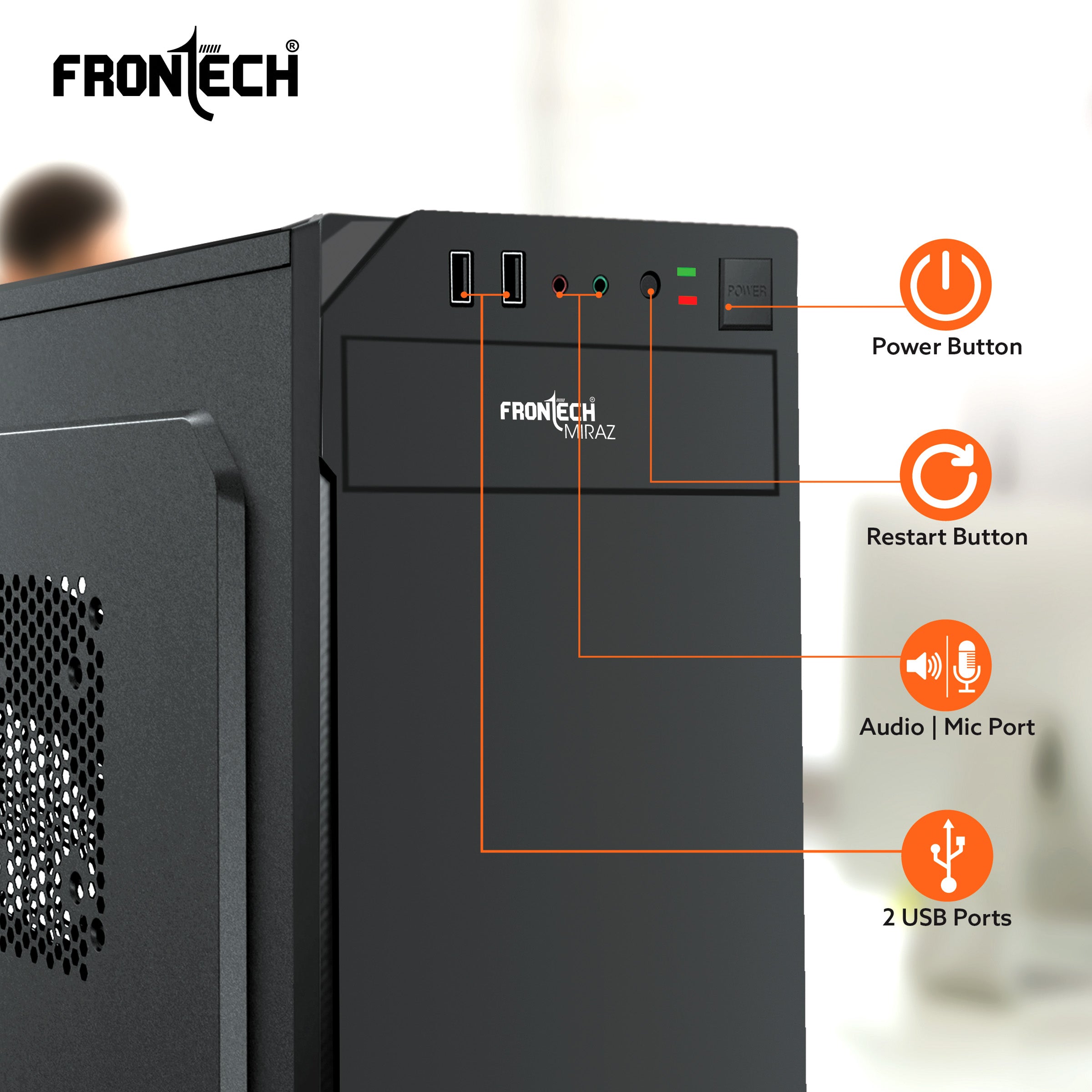 Miraz Silver Range ATX Cabinet | Front Audio, 2x Front USB 2.0 Ports (FT-4314)