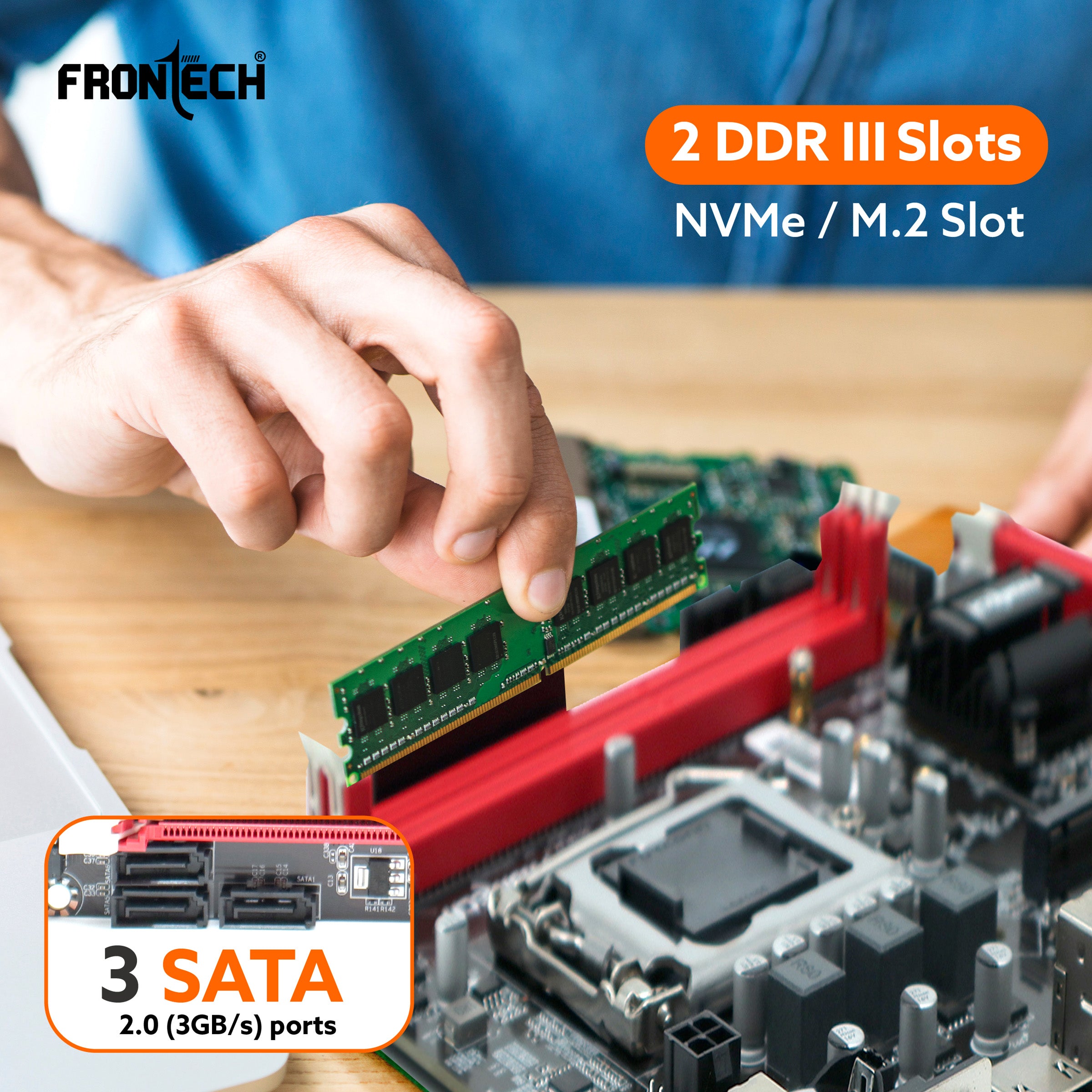 H61 Motherboard | LGA1155, 2xDDR3, Supports Pentium/i3/i5/i7, 6+4 USB, 3xSATA, NVMe/M.2, HDMI, VGA, PCIe x16 (FT-0470)