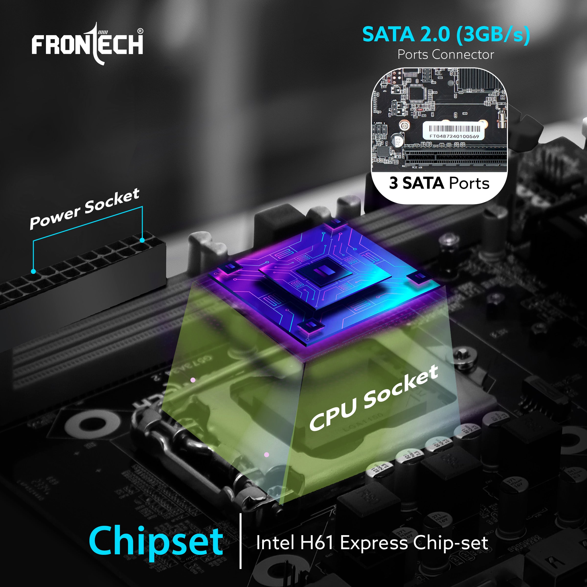 H61 Motherboard | Intel H61 Chipset, LGA1155, Dual DDR3, SATA 2.0, PCIe, HD Audio (FT-0491)