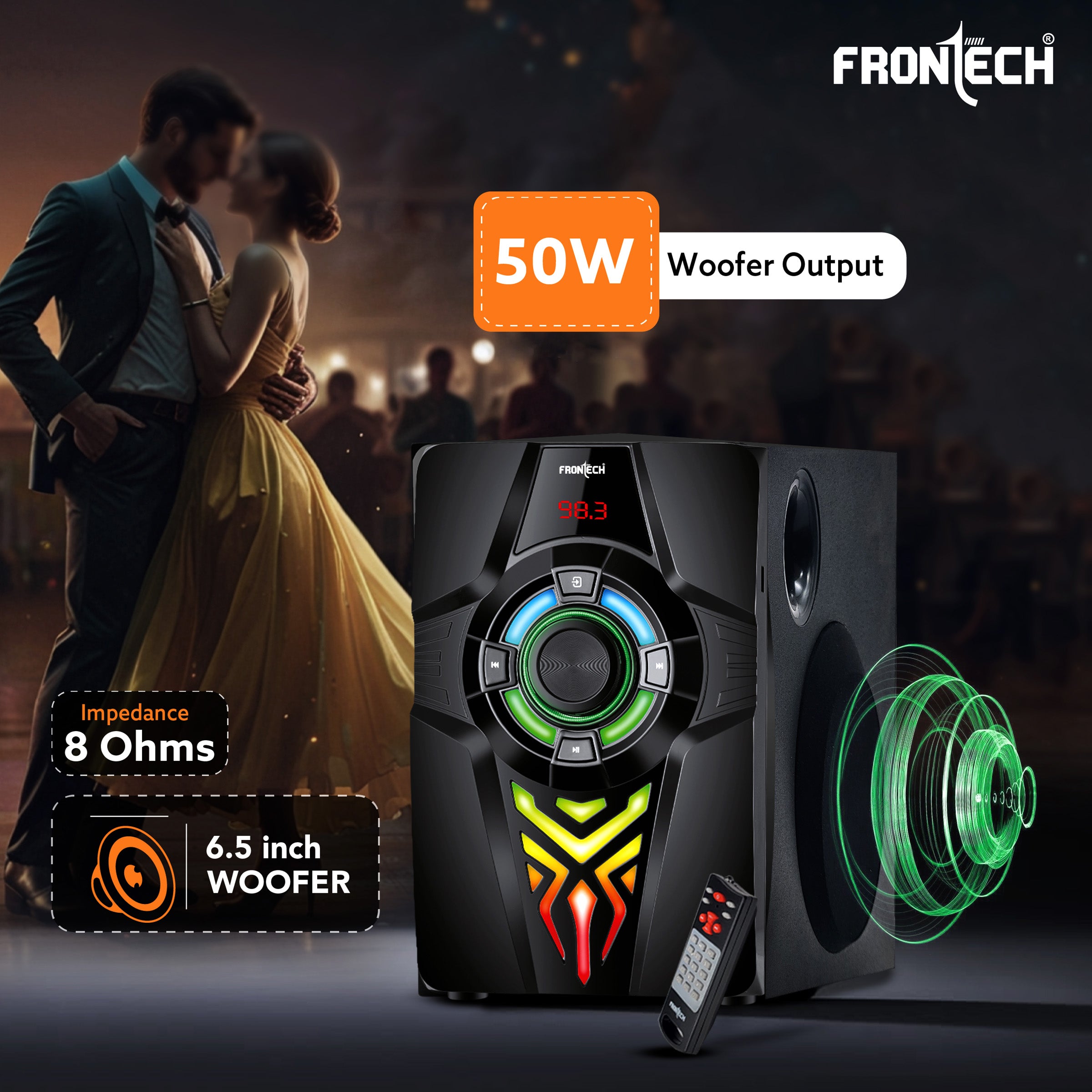 Frontech SW-0154 | Premium 2.1 Multimedia Speaker – Crystal Clear Sound, Wireless Freedom & Built-In Amplifier