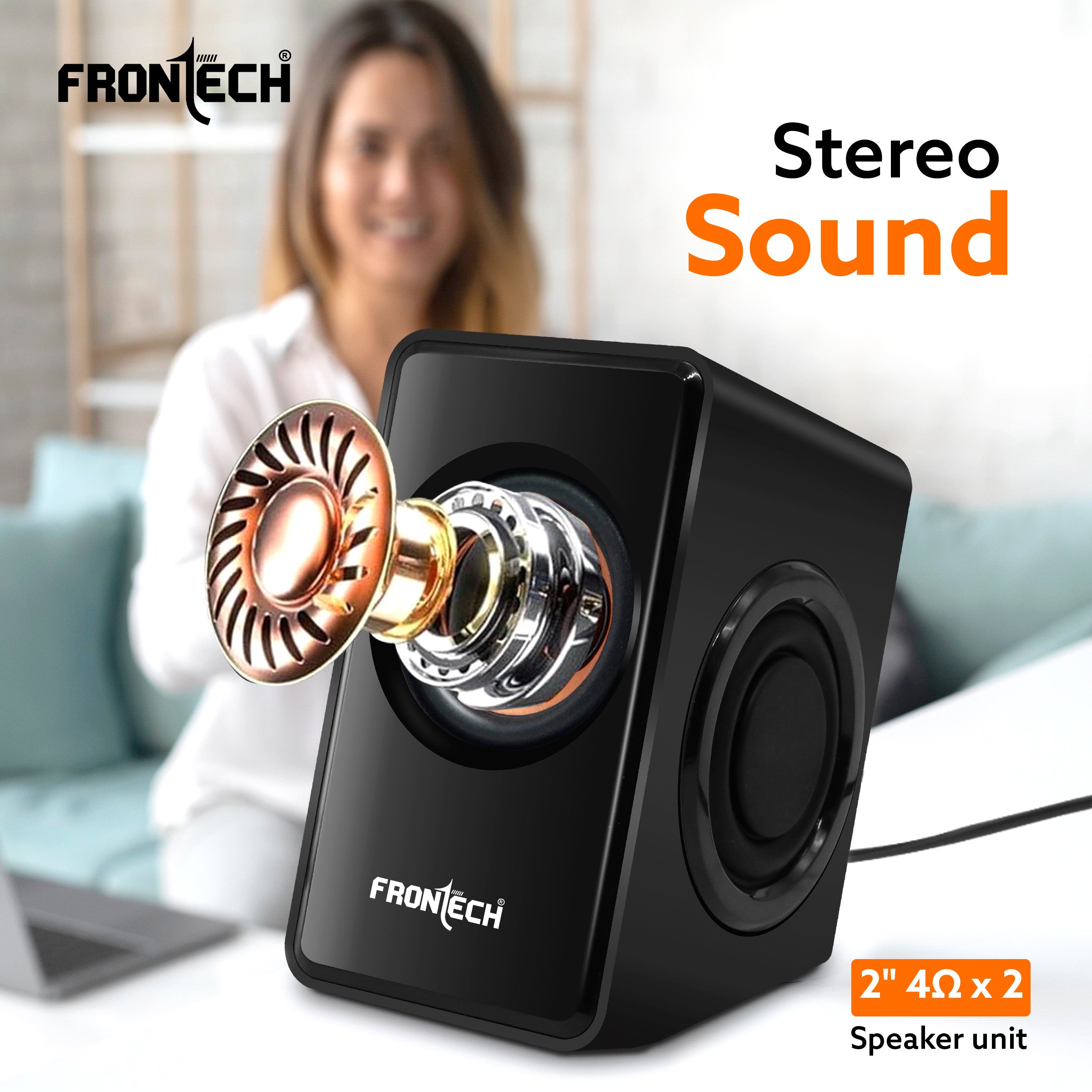 2.0 USB PC Speakers | 2x2.5W Drivers (5cm) | 3.5mm Jack | For Laptop, PC, TV & Mobile (SPK-0001)