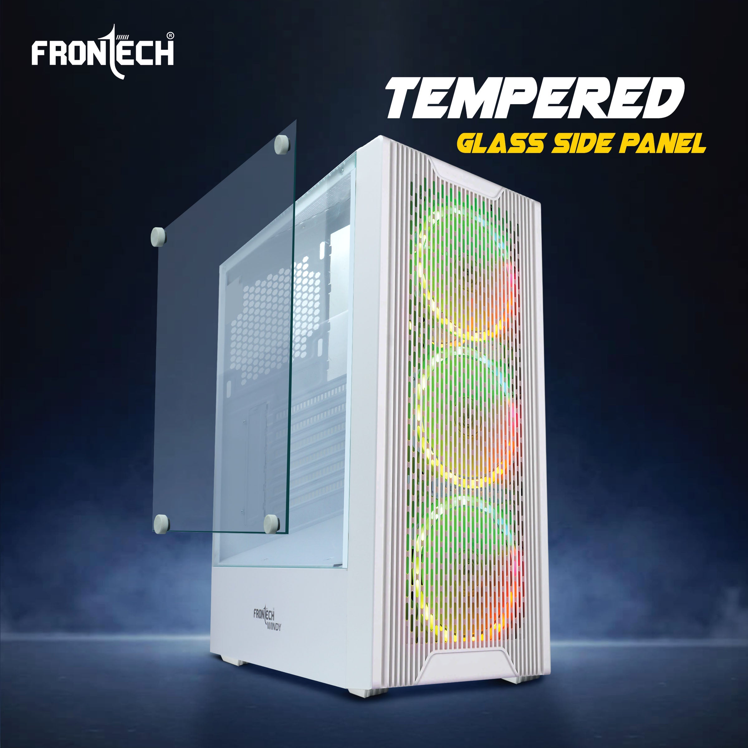 Windy Gaming ATX Cabinet | Tempered Glass Side Panel, 3x120mm RGB Fans, 2x USB 1.1 & USB 3.0 Ports (FT-4289)