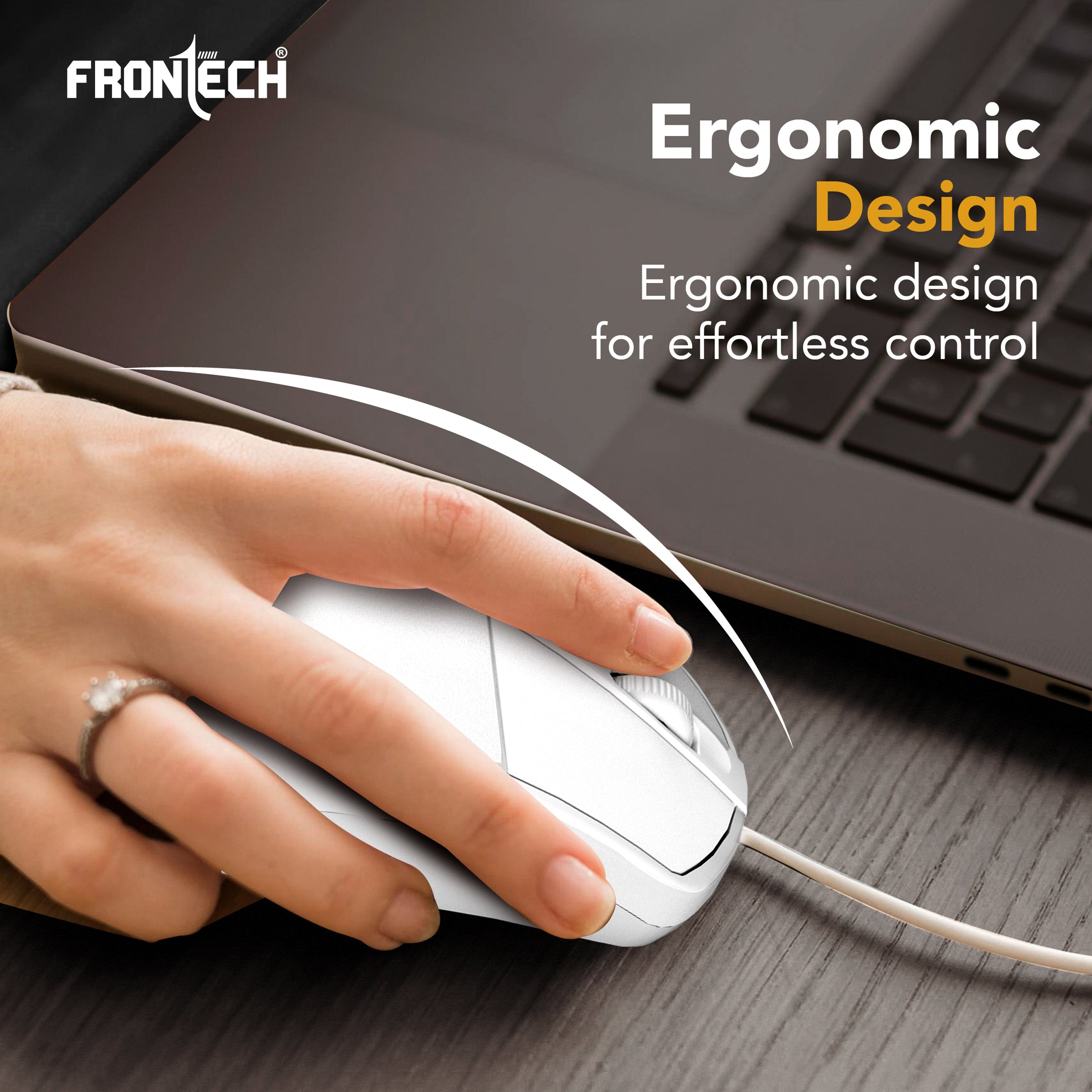 FRONTECH Precision Pro – Ultra-Quiet Ergonomic Optical USB Mouse with Smooth Scroll Wheel (MS-0047W)
