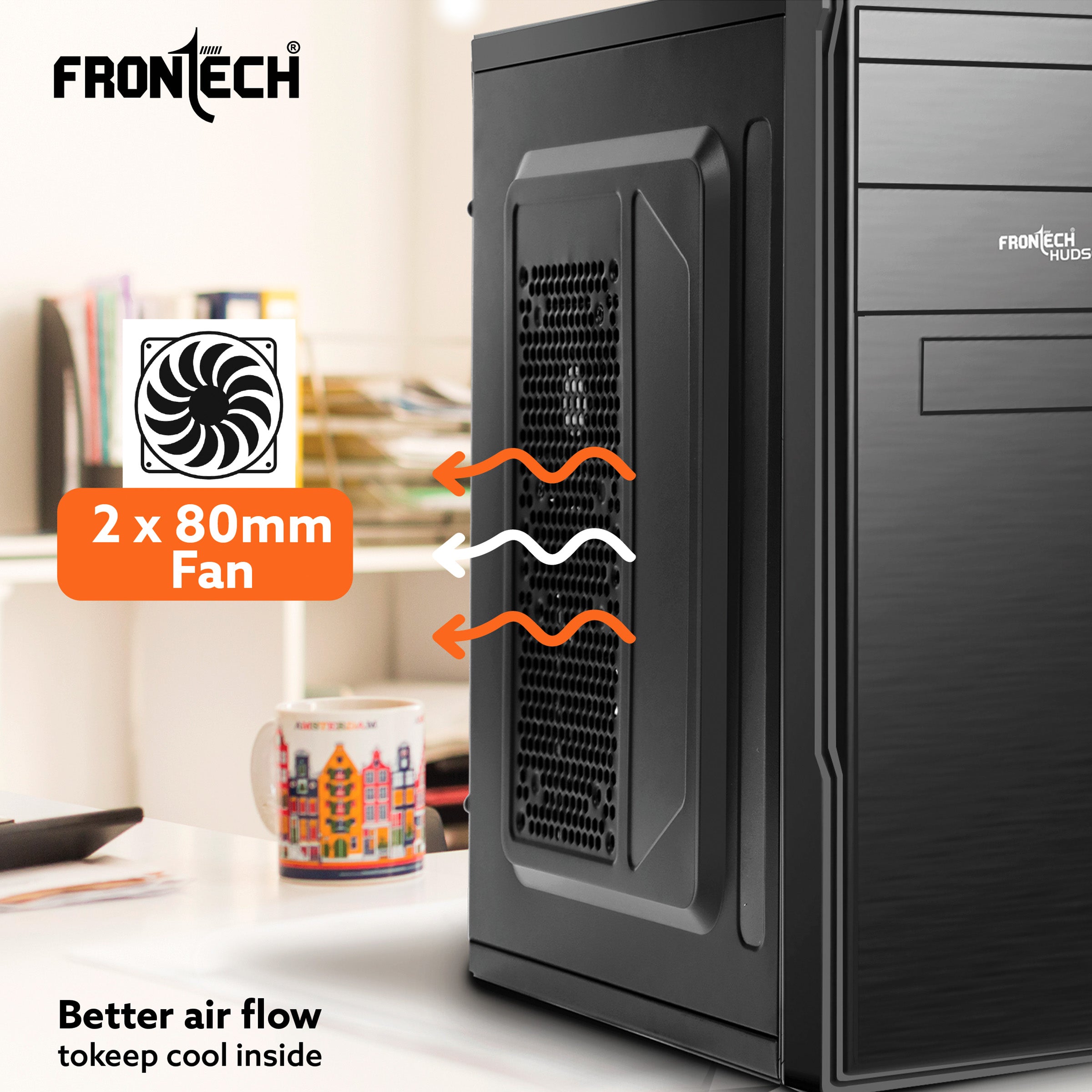 Hudson Premium Silver Range ATX Cabinet | 2x80mm Fans, USB 1.1 & 3.0 Ports (FT-4301)