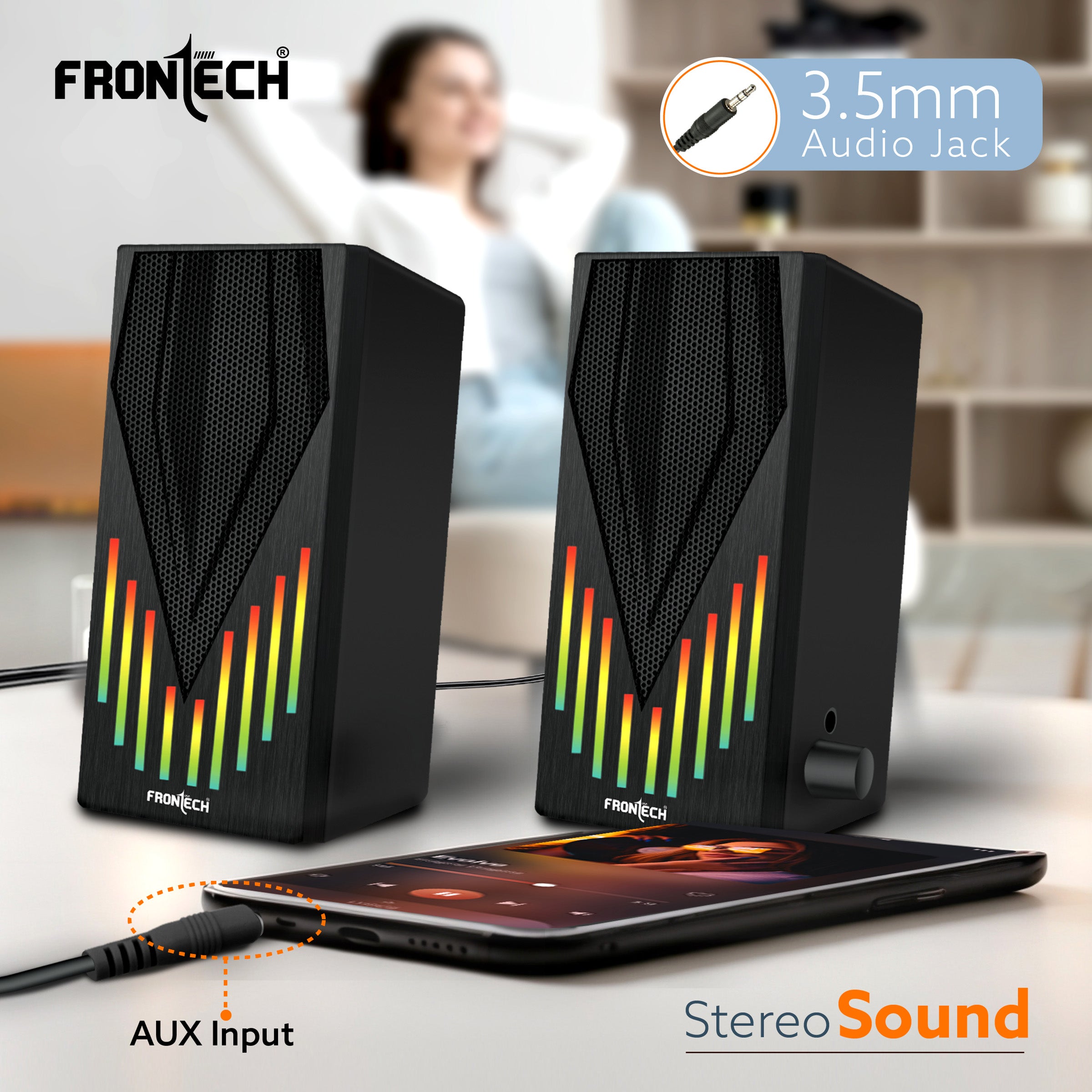 2.0 USB Multimedia Speakers | RGB Lights | 2x3W Drivers | AUX Connectivity (SPK-0006)