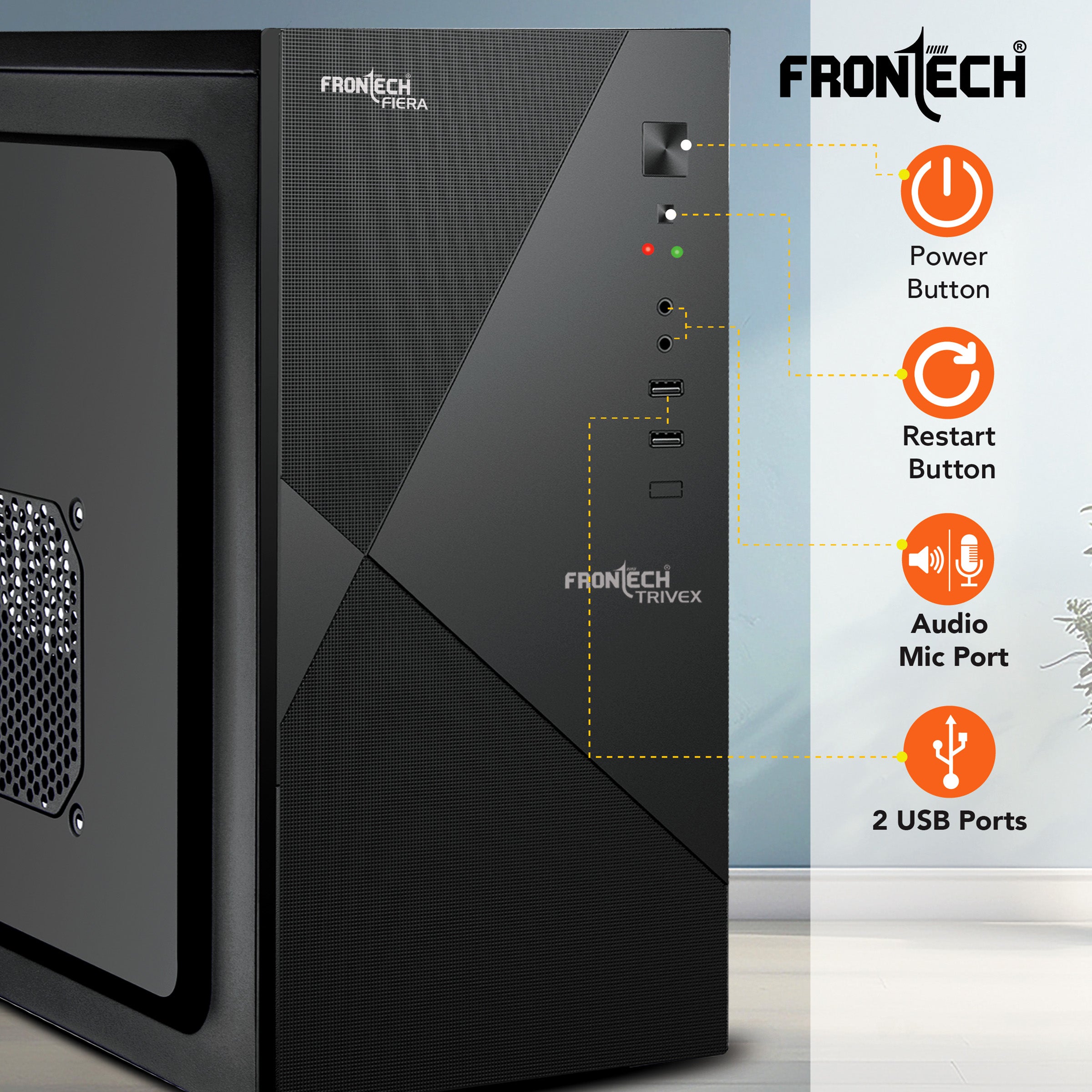 Frontech FT-4373 TRIVEX: Dual USB and Front Audio Mid-Tower Case | The Sleek and Powerful PC Case.