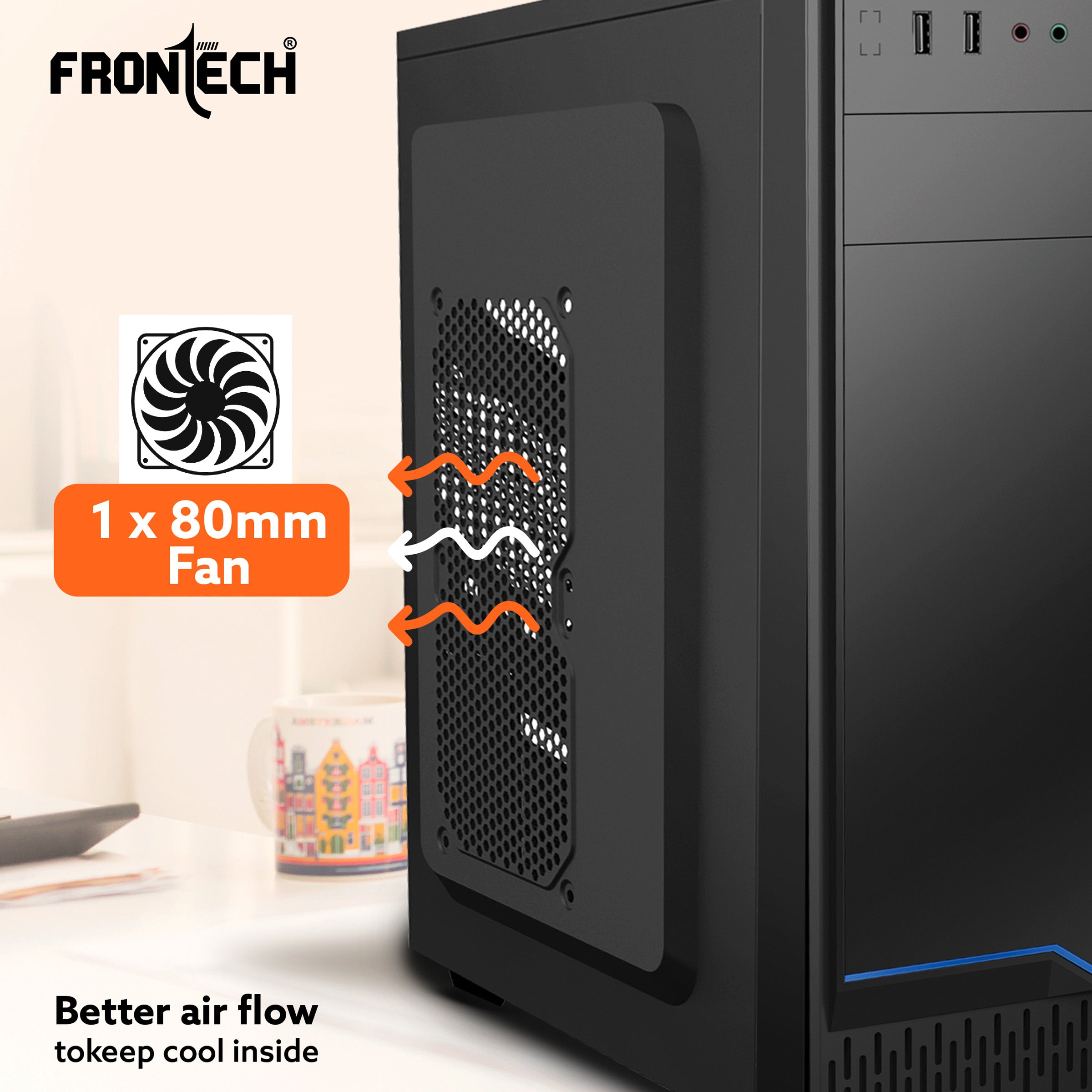 Garnet Premium Silver Range ATX Cabinet | 1x80mm Fan, 2xUSB 1.1 Ports (FT-4323B)