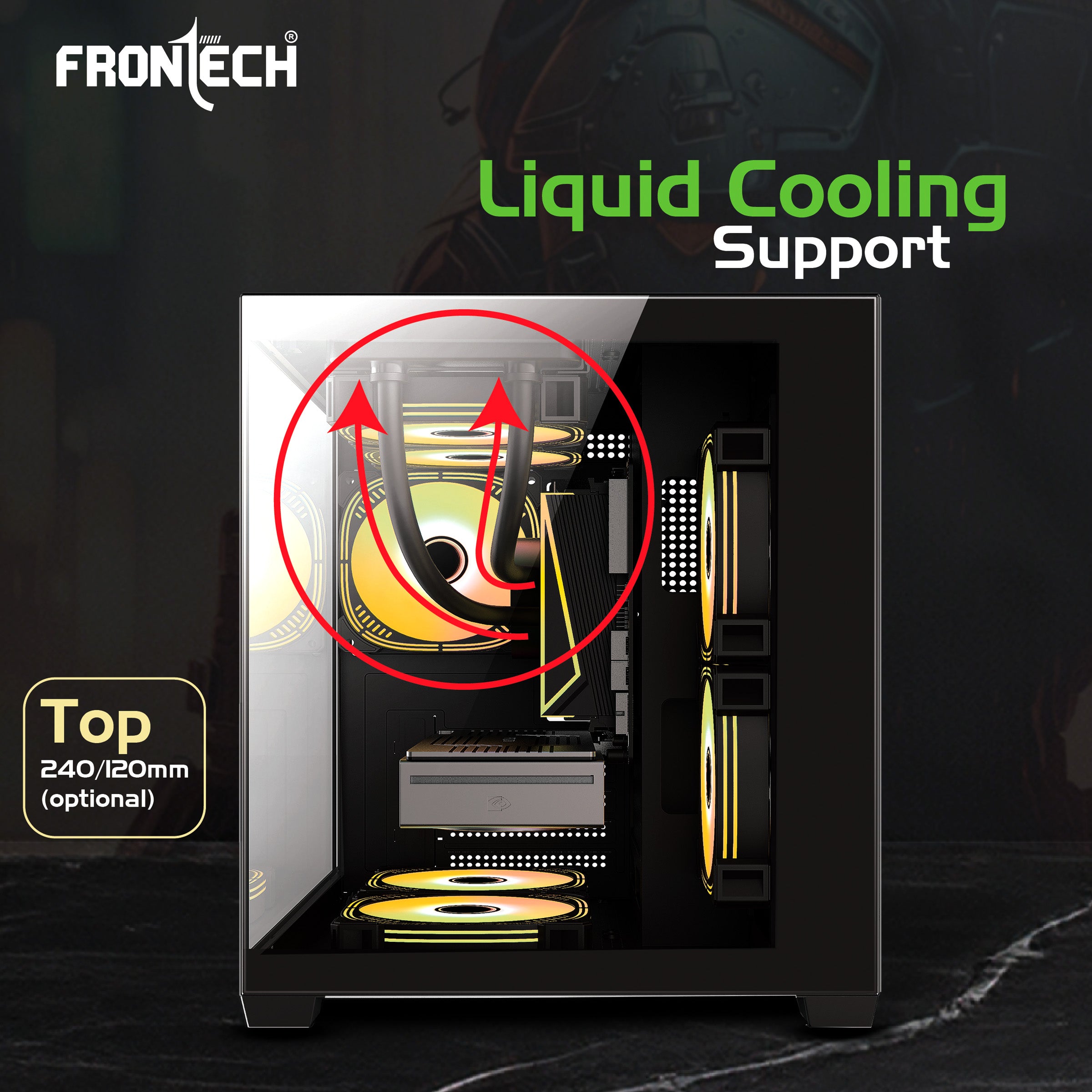 Frontech NEBULA FT-4382 Black Gaming Computer Case with ARGB & Tempered Glass | Dust Filter | USB 3.0 & 1.1 | HD Audio