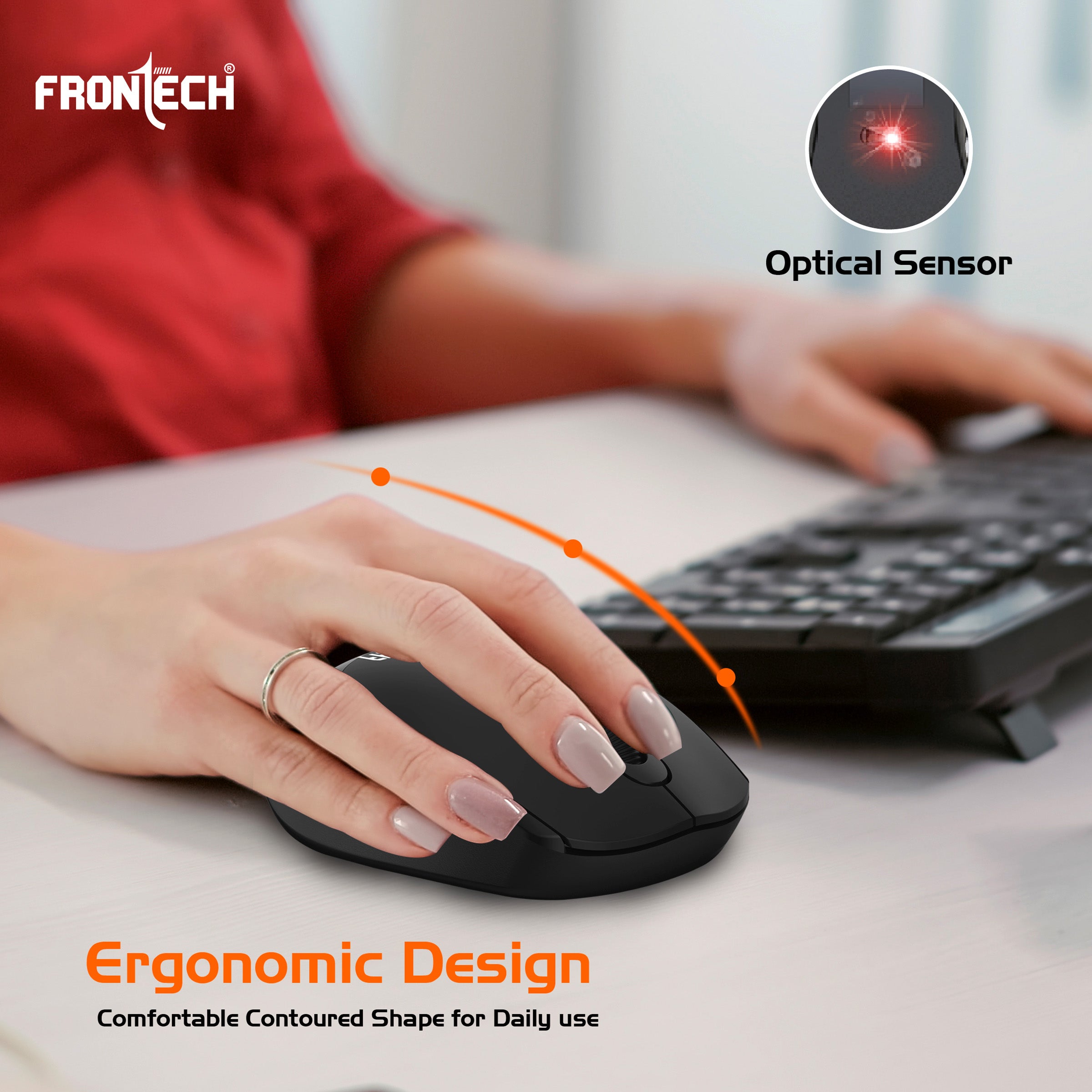Frontech MS-0074 2.4GHz Wireless Optical Mouse | 1600 DPI | Ergonomic Design | USB Nano Receiver | Anti-Skid Roller | Compatible with Windows XP/Vista/7/8/10/11
