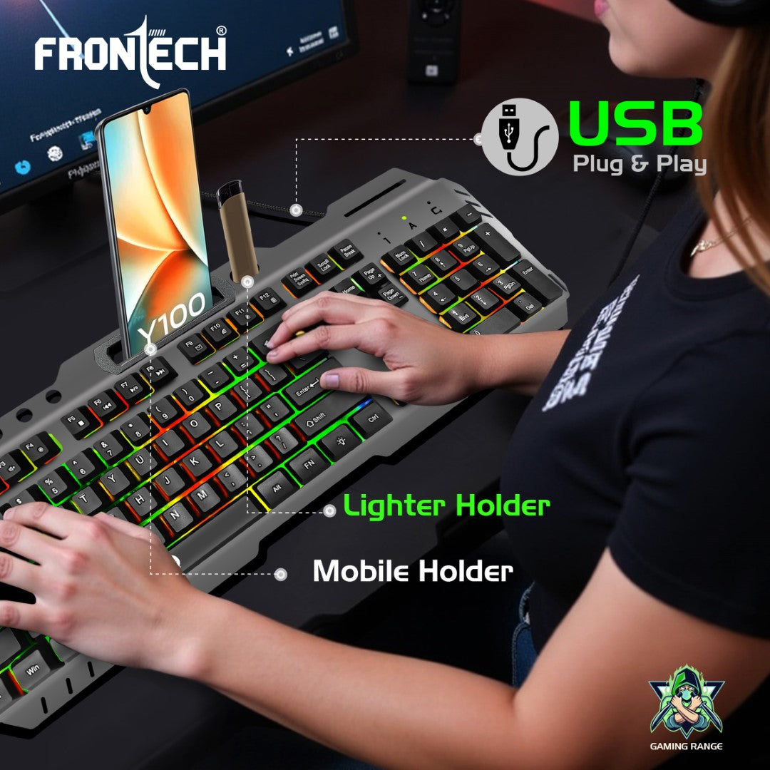 Wired Gaming Keyboard | 104 Keys | Rainbow Backlight | USB Plug & Play (KB-0049)