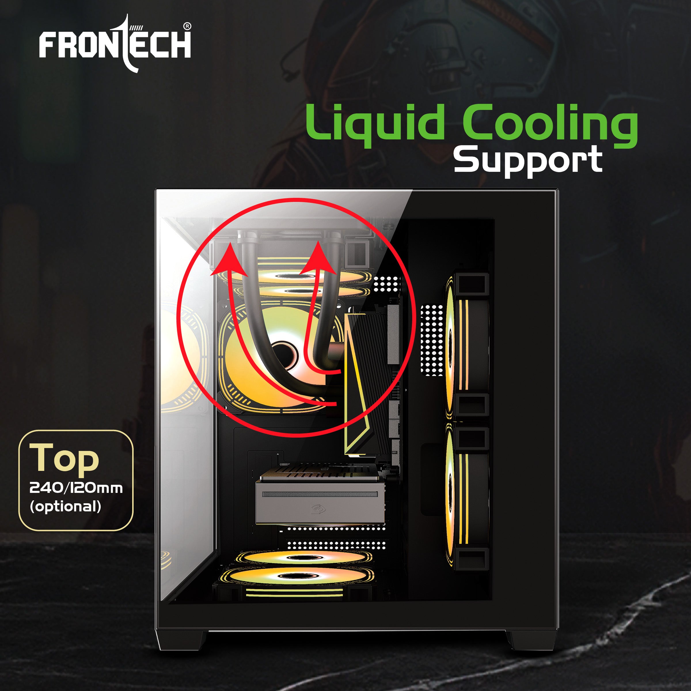 Frontech Nebula Gaming PC Case – 5× 120 mm ARGB Fans, Dual Tempered Glass Panels, Washable Dust Filters, USB 3.0 I/O, Micro-ATX & Mini-ITX Compatible