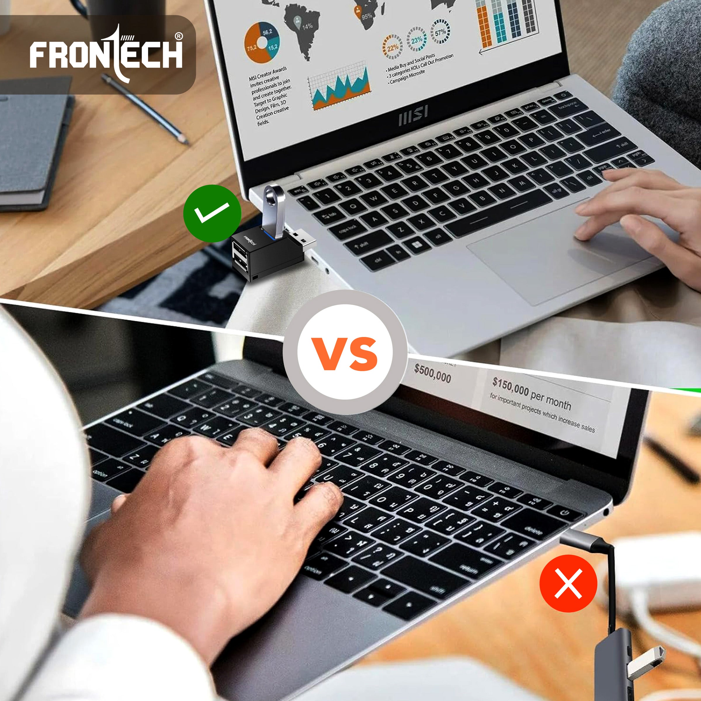 Frontech USB Hub: High-Speed USB 3.0 & 2.0 | Expand Your Ports | Blazing Fast Data Transfer & Compact Design