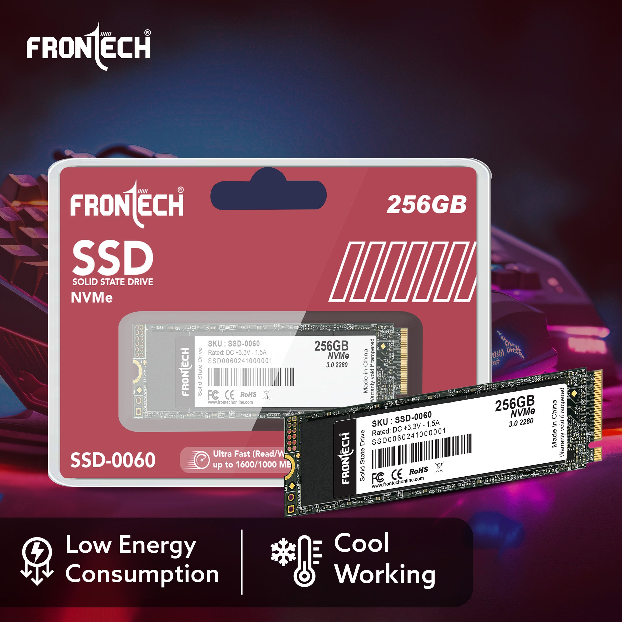 Frontech 256GB NVMe M.2 2280 SSD – PCIe Gen3 ×4, Up to 1600 MB/s Read & 1000 MB/s Write, Ultra-Compact High-Speed Solid State Drive for Gaming, Laptops & PCs
