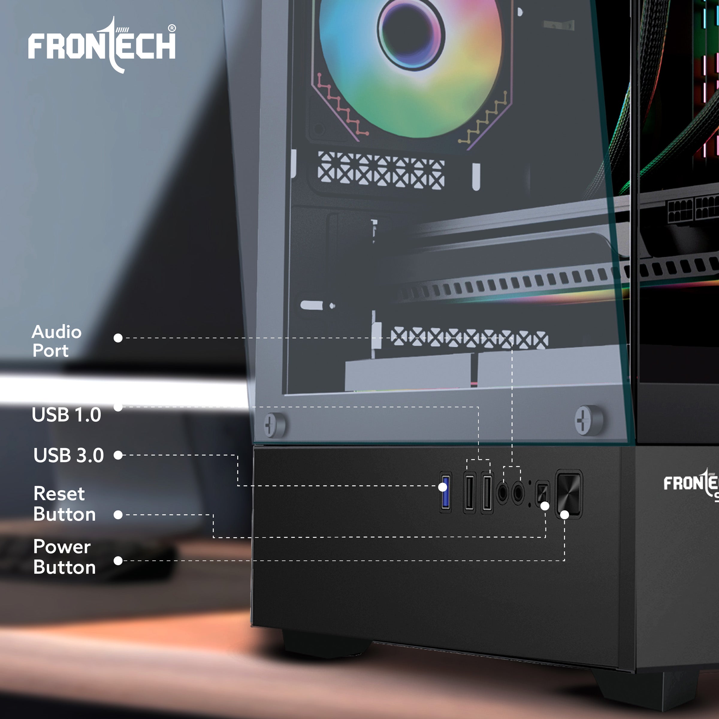 Frontech Snowy FT4348 – Premium RGB Gaming Cabinet with Tempered Glass | High Airflow | Compact & Stylish Design