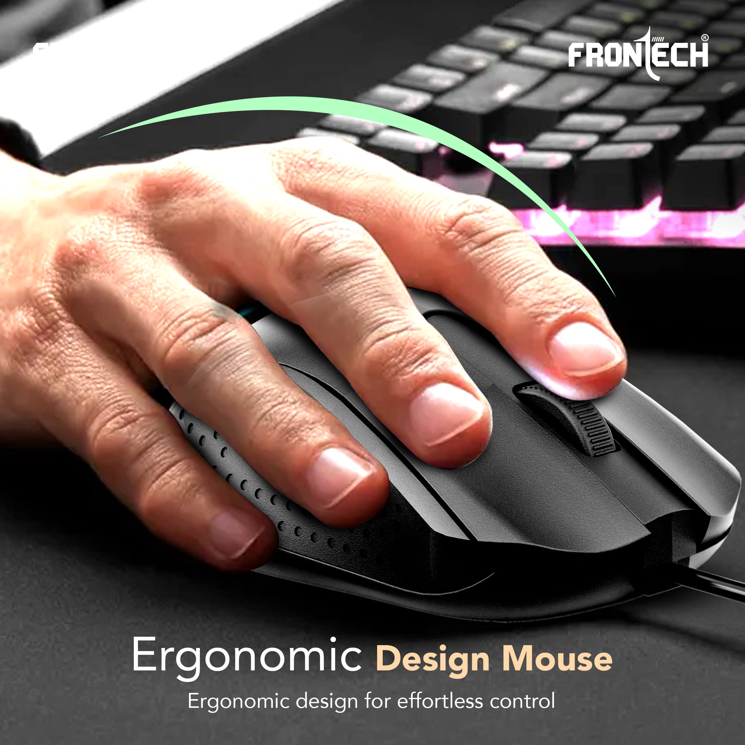 Frontech Wired USB Mouse | 3 Handy Buttons | Scroll Wheel 1200 DPI | MS-0102 Wired Optical Mouse (USB 2.0, Black)