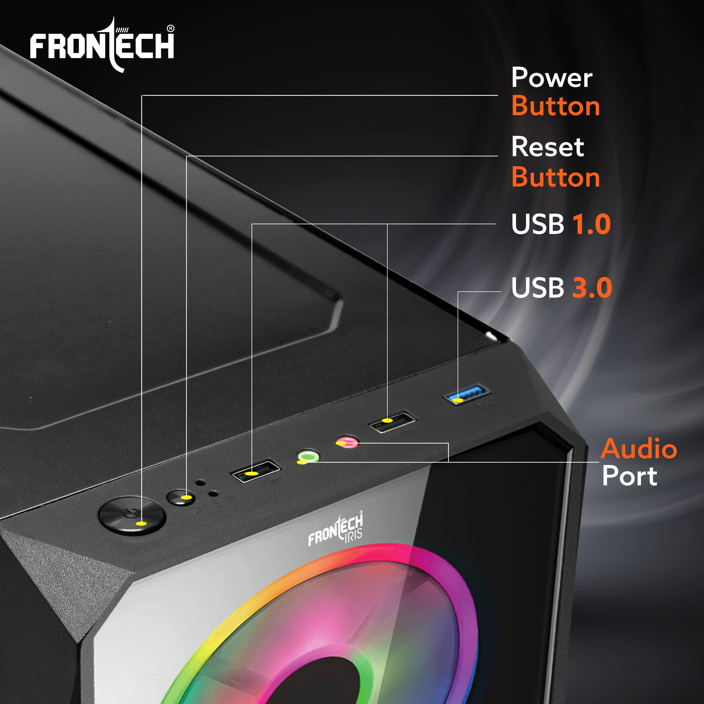 Iris Gaming ATX Cabinet | Glass Side Panel, 3x 120mm RGB Fans, 2x USB 1.0 & USB 3.0 Ports (FT-4356)