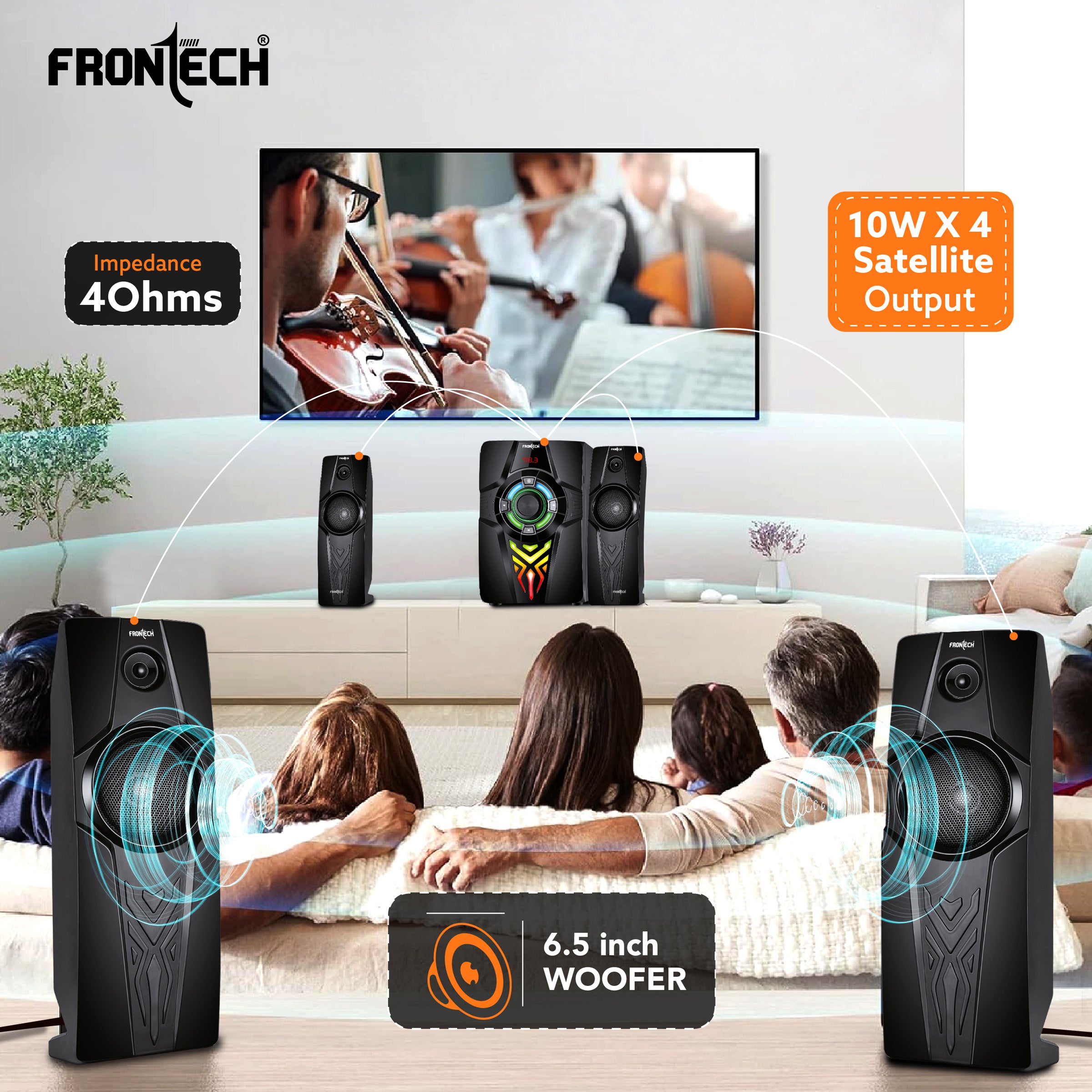 Frontech SW-0154 | Premium 2.1 Multimedia Speaker – Crystal Clear Sound, Wireless Freedom & Built-In Amplifier