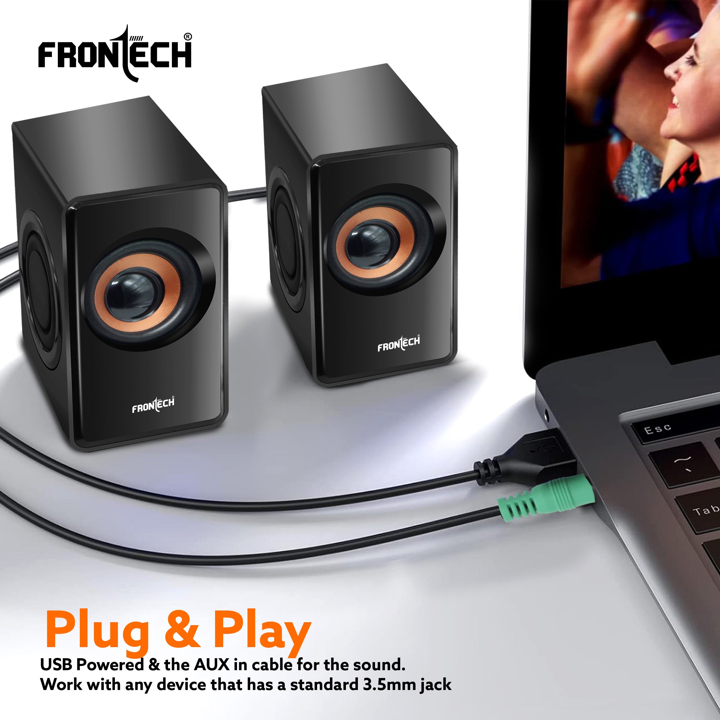 2.0 USB PC Speakers | 2x2.5W Drivers (5cm) | 3.5mm Jack | For Laptop, PC, TV & Mobile (SPK-0001)
