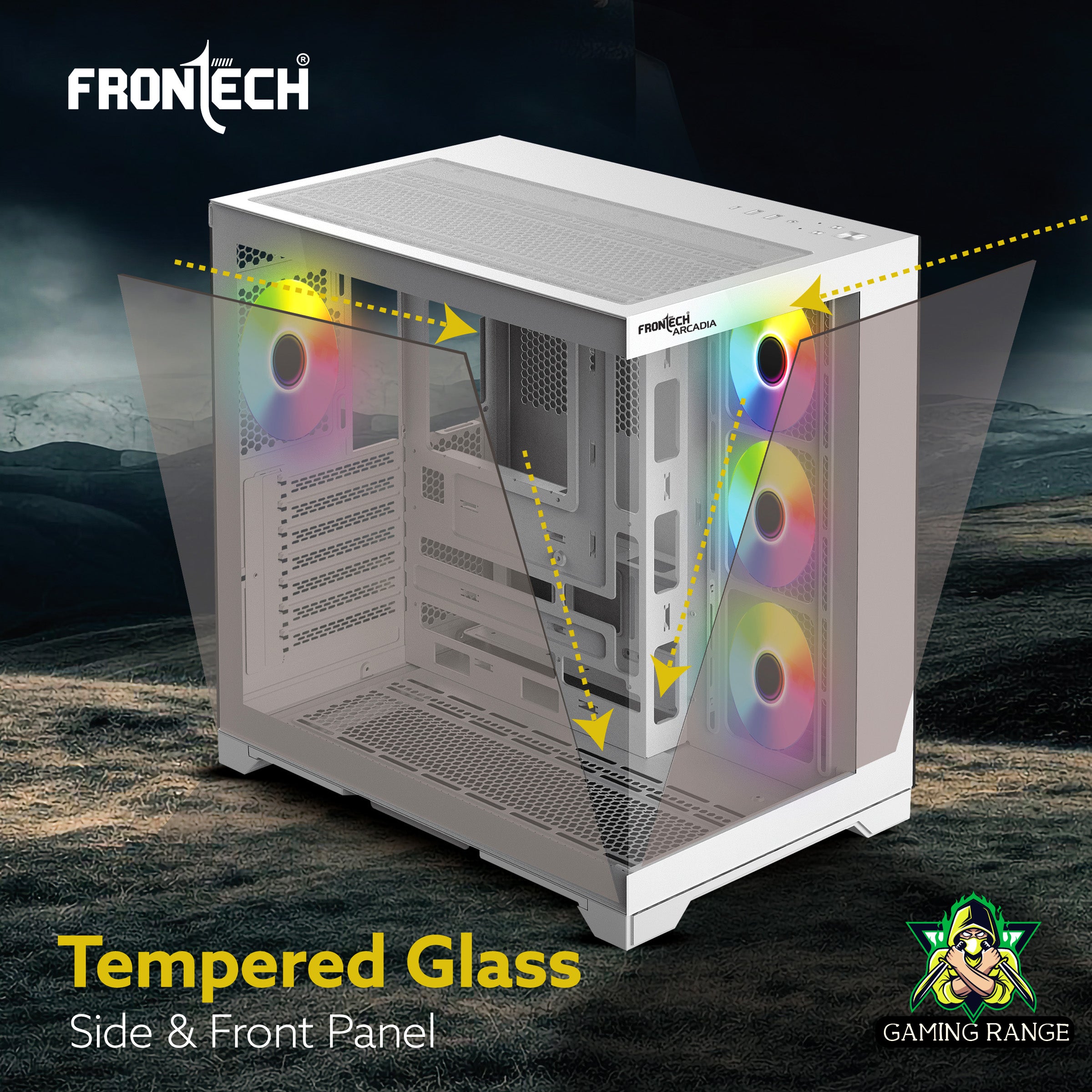 Frontech ARCADIA FT-4381 White Gaming Computer Case with ARGB & Tempered Glass